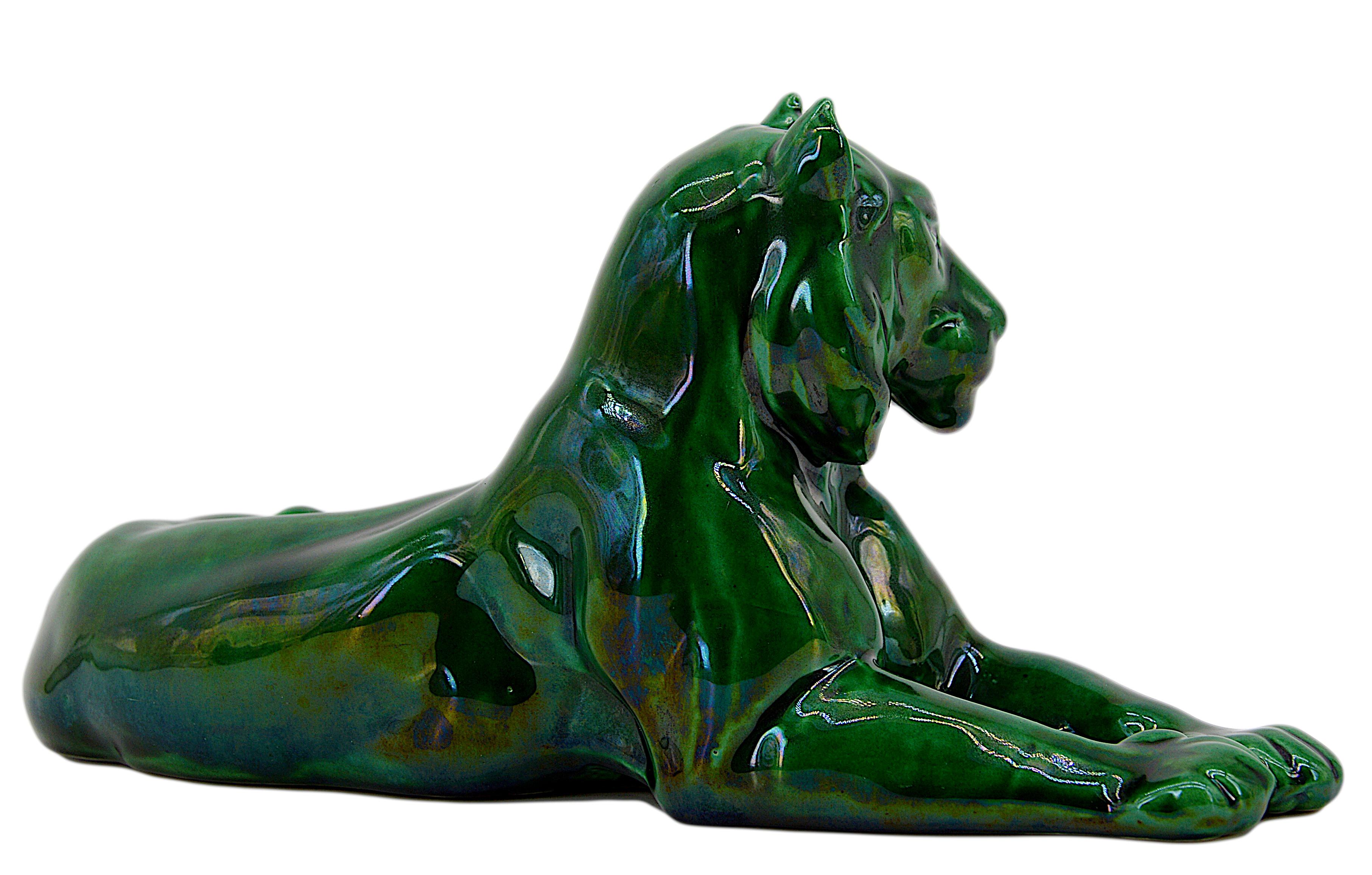 Mid-20th Century Saint-Clement French Art Deco Tiger Statue, 1930s