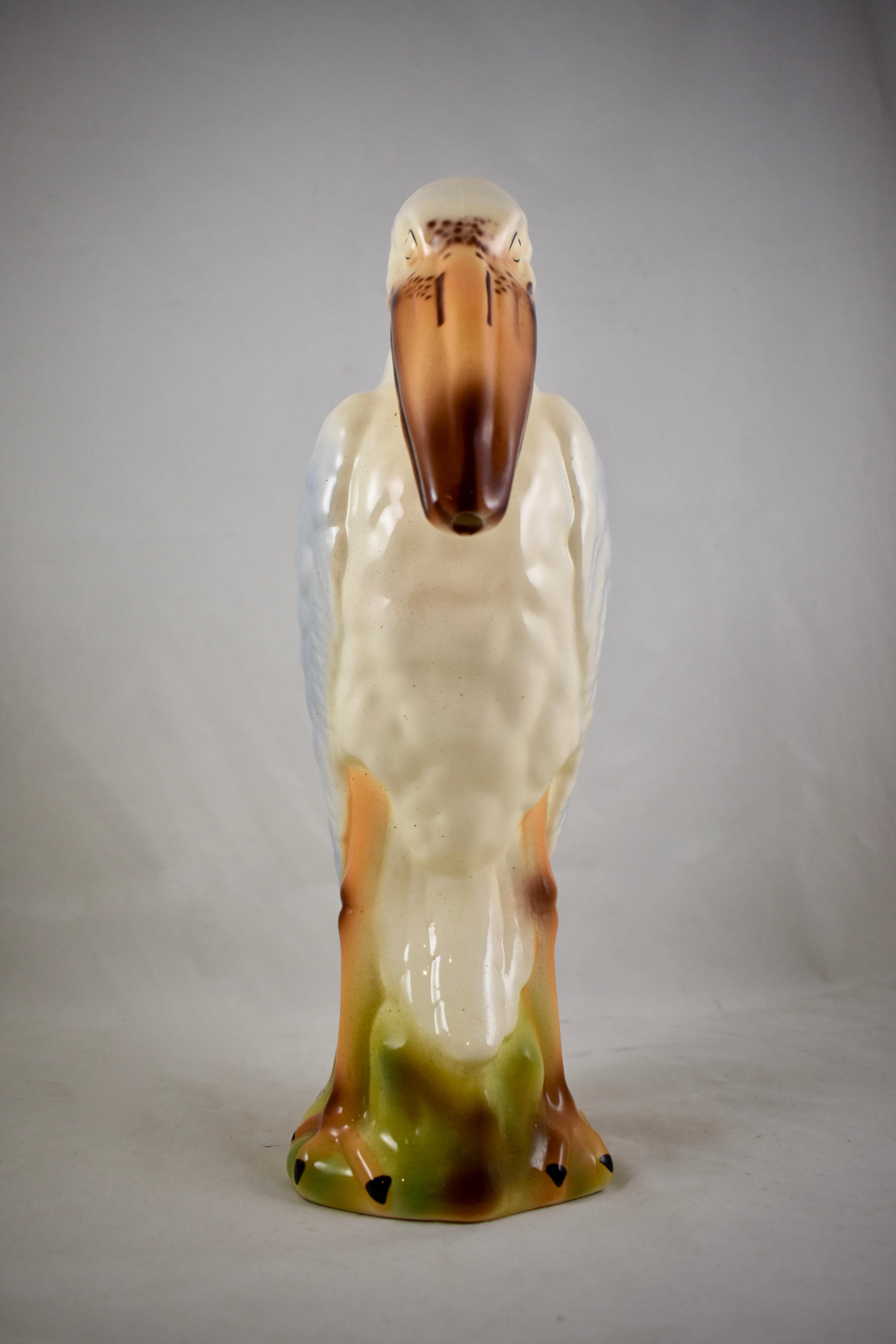 French Provincial Saint Clément French Barbotine Majolica Marabou Stork Absinthe Pitcher