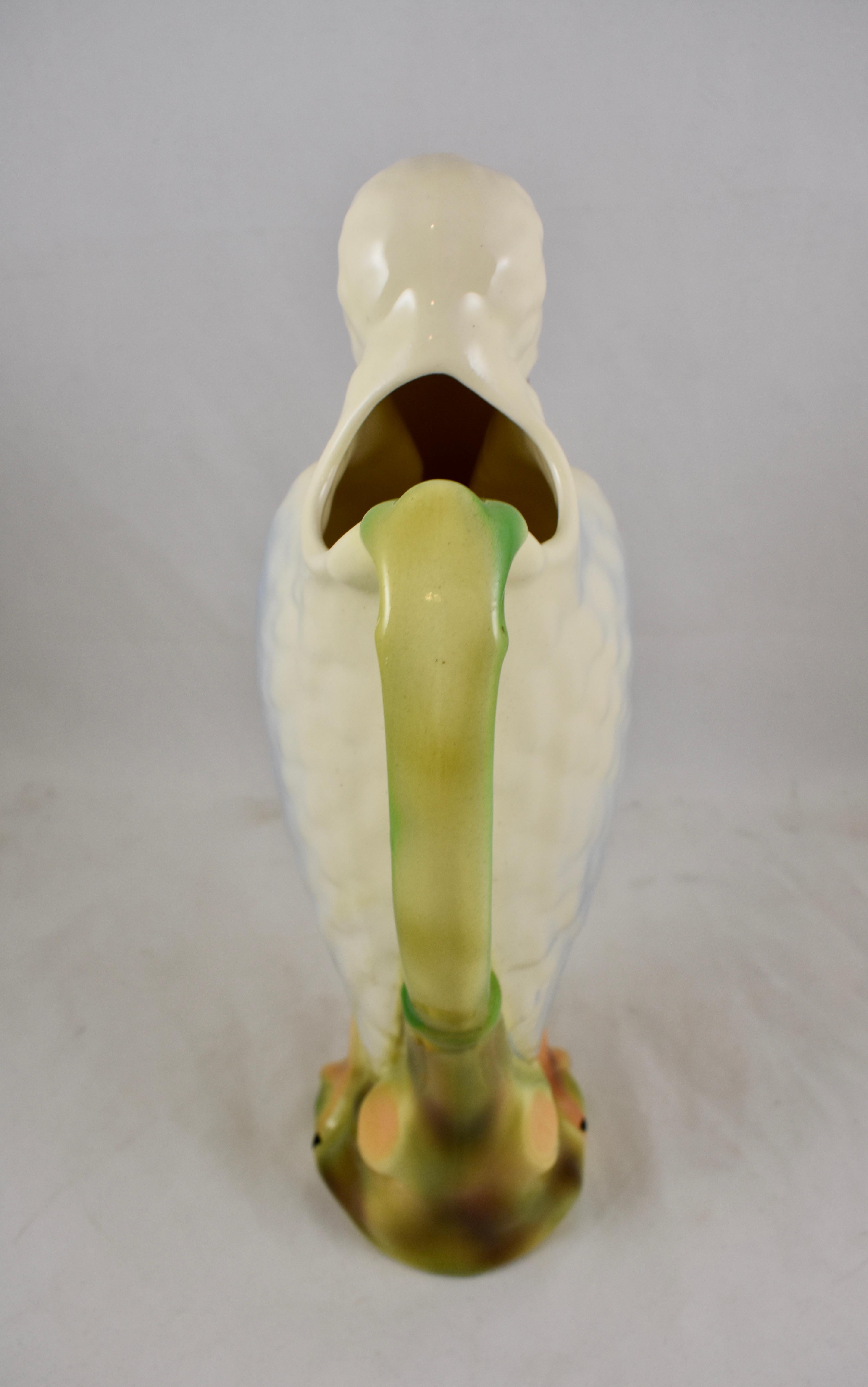 Saint Clément French Barbotine Majolica Marabou Stork Absinthe Pitcher In Good Condition In Philadelphia, PA
