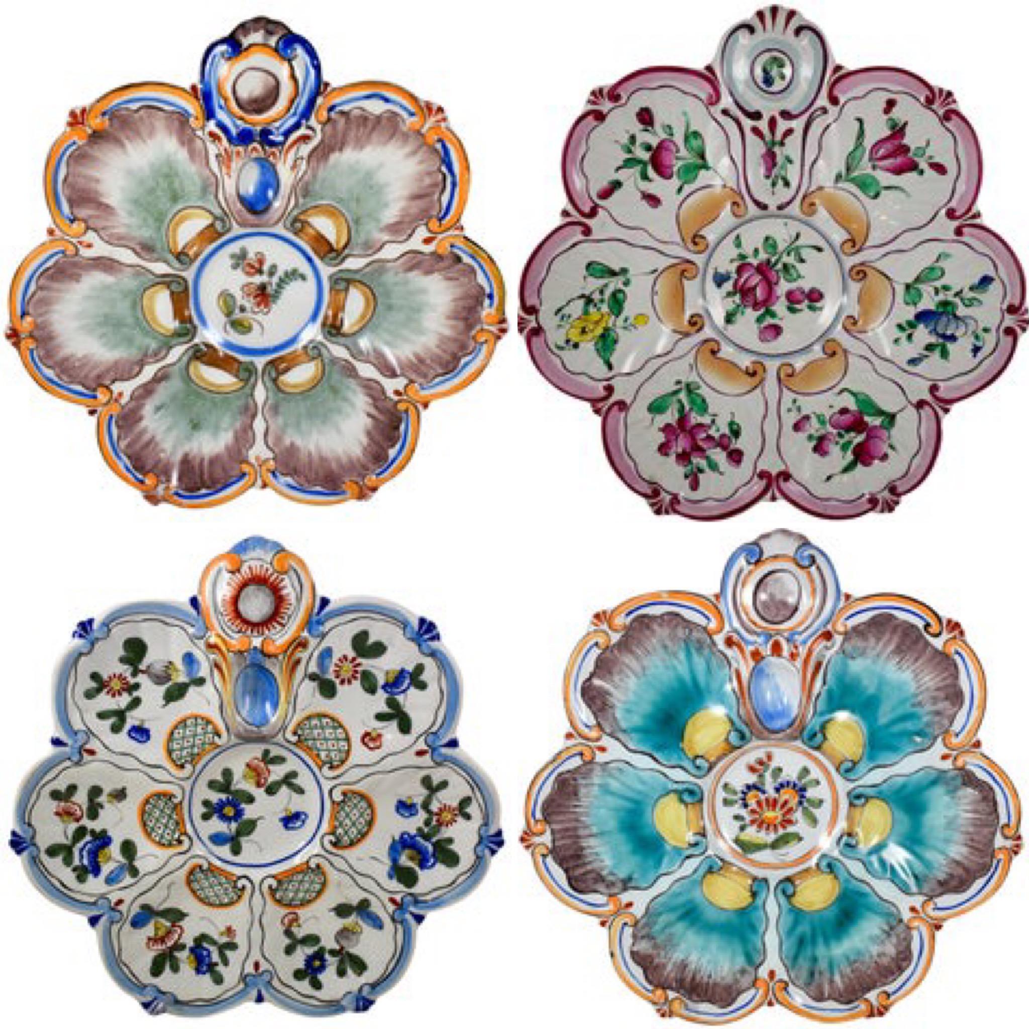 Saint Clément French Faïence Blue Rim on White Floral Oyster Plate, 19th Century 3
