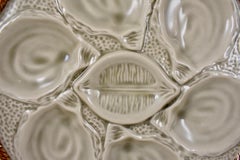 Saint Clément French Faïence Sand Gray Majolica Shell, Rope & Lemon Oyster Plate