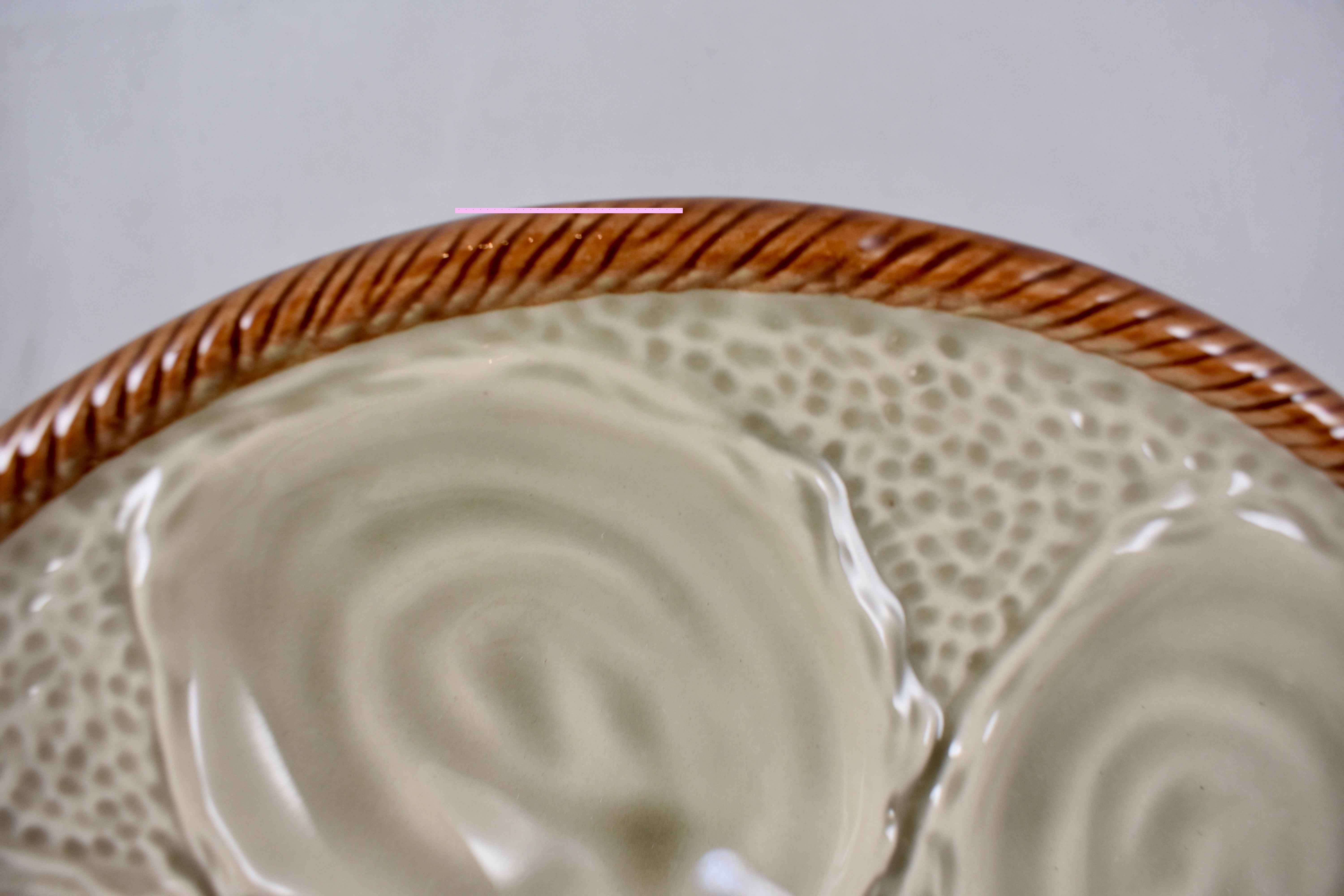 Glazed Saint Cl�ément French Faïence Sand Gray Majolica Shell, Rope & Lemon Oyster Plate