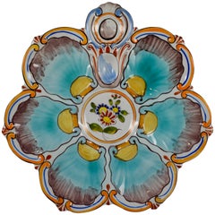 Saint Clément French Faïence Turquoise Floral Oyster Plate, 19th Century