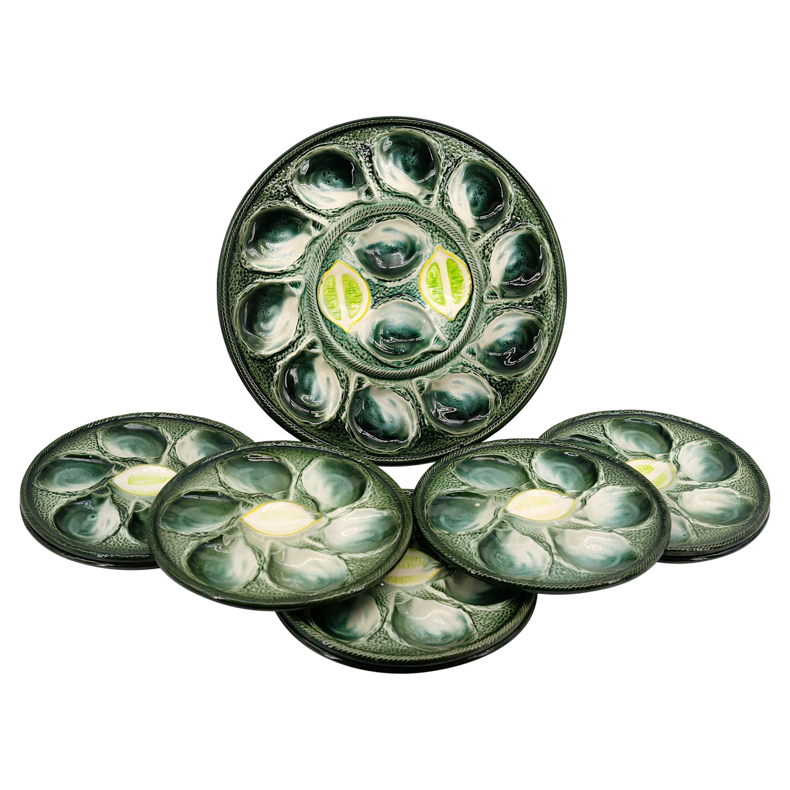 Saint-Clement French Mid-century Art Ceramic Oyster Set, 1960s For Sale