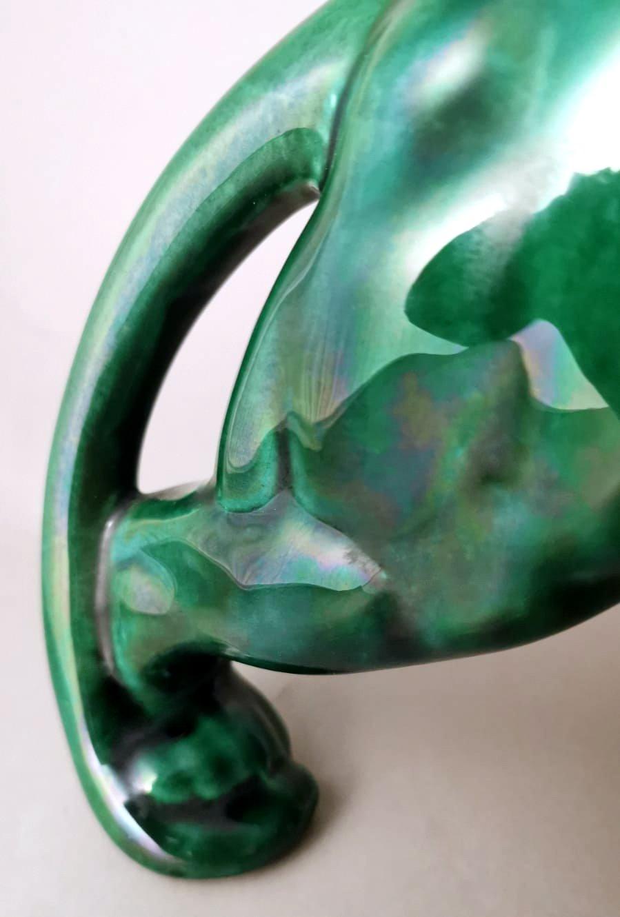 Saint. Clement Style Art Deco French Panther In Green Glazed Ceramic  6
