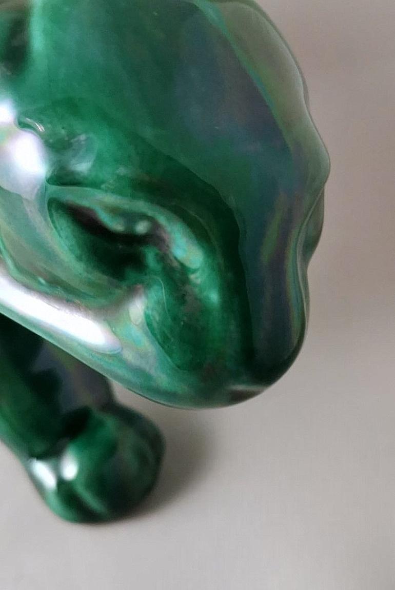 Saint. Clement Style Art Deco French Panther In Green Glazed Ceramic  4