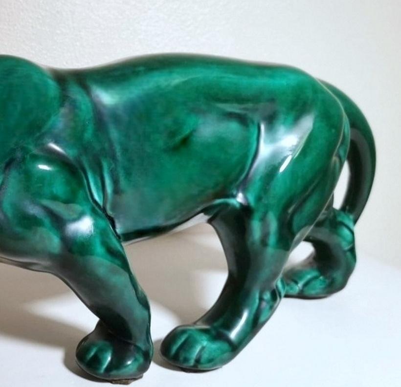 Saint Clement Style France Art Deco Panther In Antique Green Glazed Ceramic 3