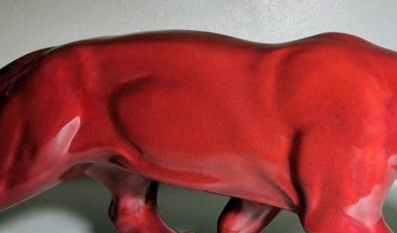 Saint. Clement Style France Art Deco Panther in Antique Red Glazed Ceramic 5