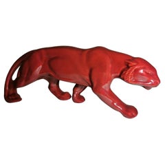 Saint. Clement Style France Art Deco Panther in Antique Red Glazed Ceramic