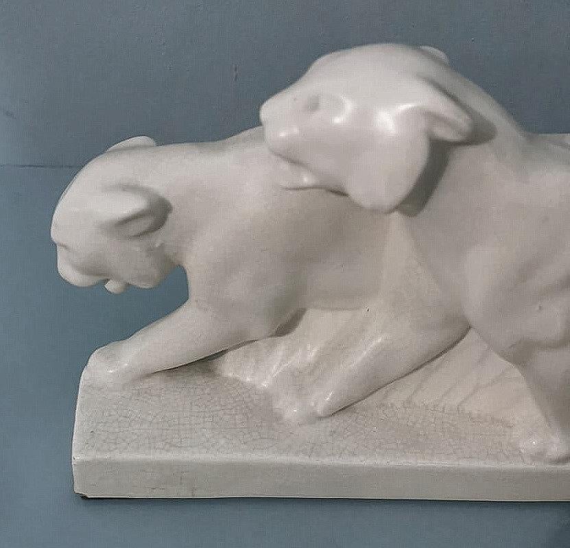 Saint Clement Style France Art Deco Statue Pair White Craquelè Ceramic Panters 4