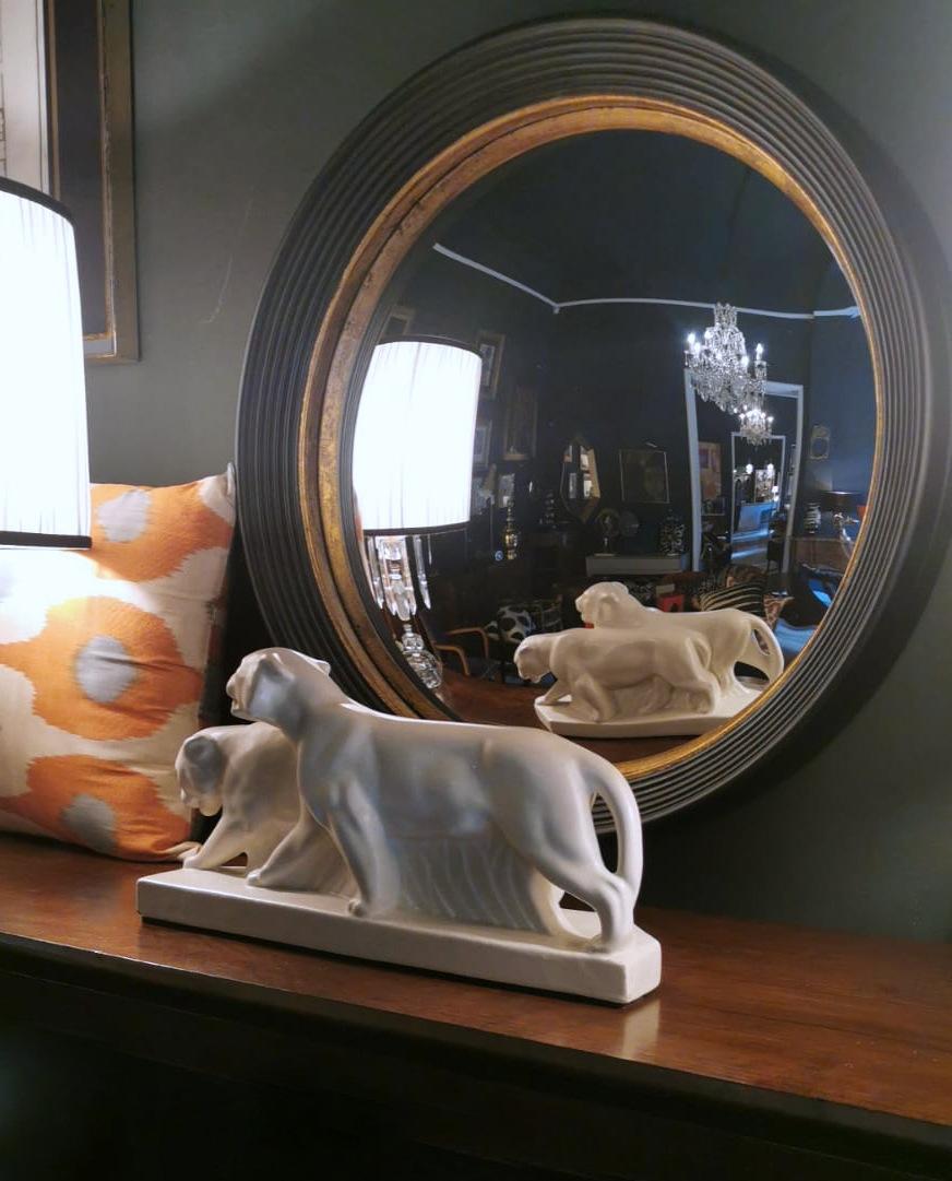 Saint Clement Style France Art Deco Statue Pair White Craquelè Ceramic Panters 14