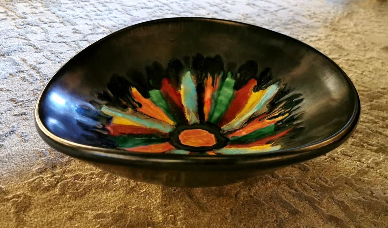 Mid-Century Modern Saint-Clement Style French Glazed Ceramic Table Centerpiece Multicolor