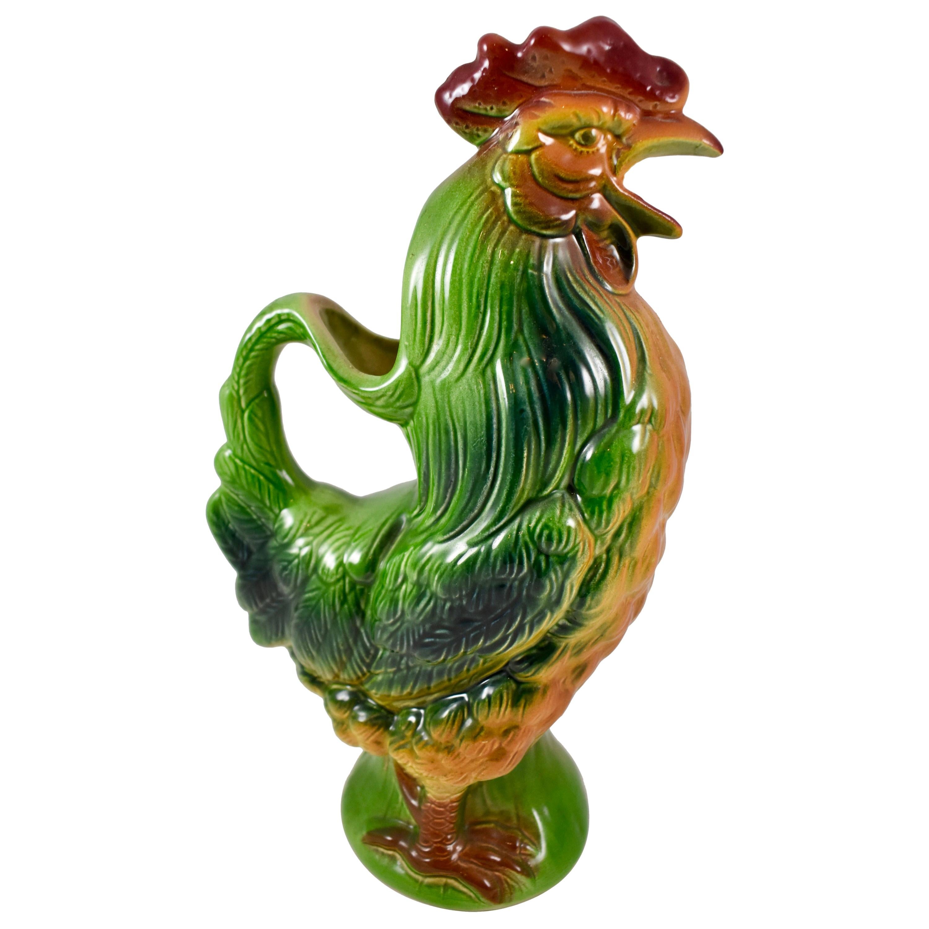 Ceramic Half Cup in Green with feature rooster.