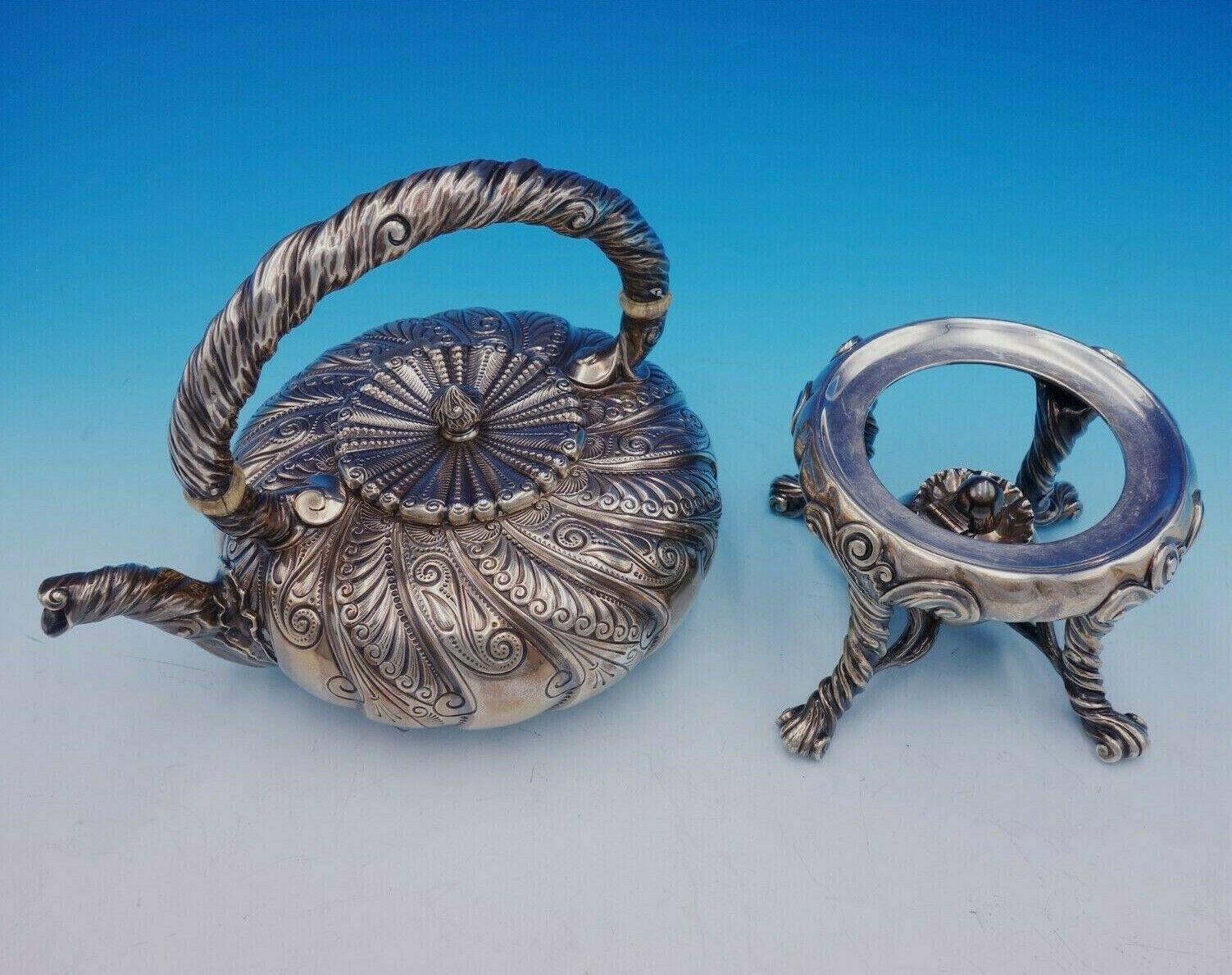 Saint Cloud by Gorham Sterling Silver Tea Set 5-Piece #1810 with Swirled Body In Excellent Condition In Big Bend, WI