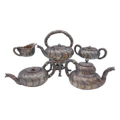 Saint Cloud by Gorham Sterling Silver Tea Set 5-Piece #1810 with Swirled Body