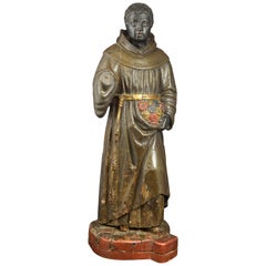 Antique "Saint Didacus of Alcalá". Polychromed Wood. Brazilian School, 18th Century