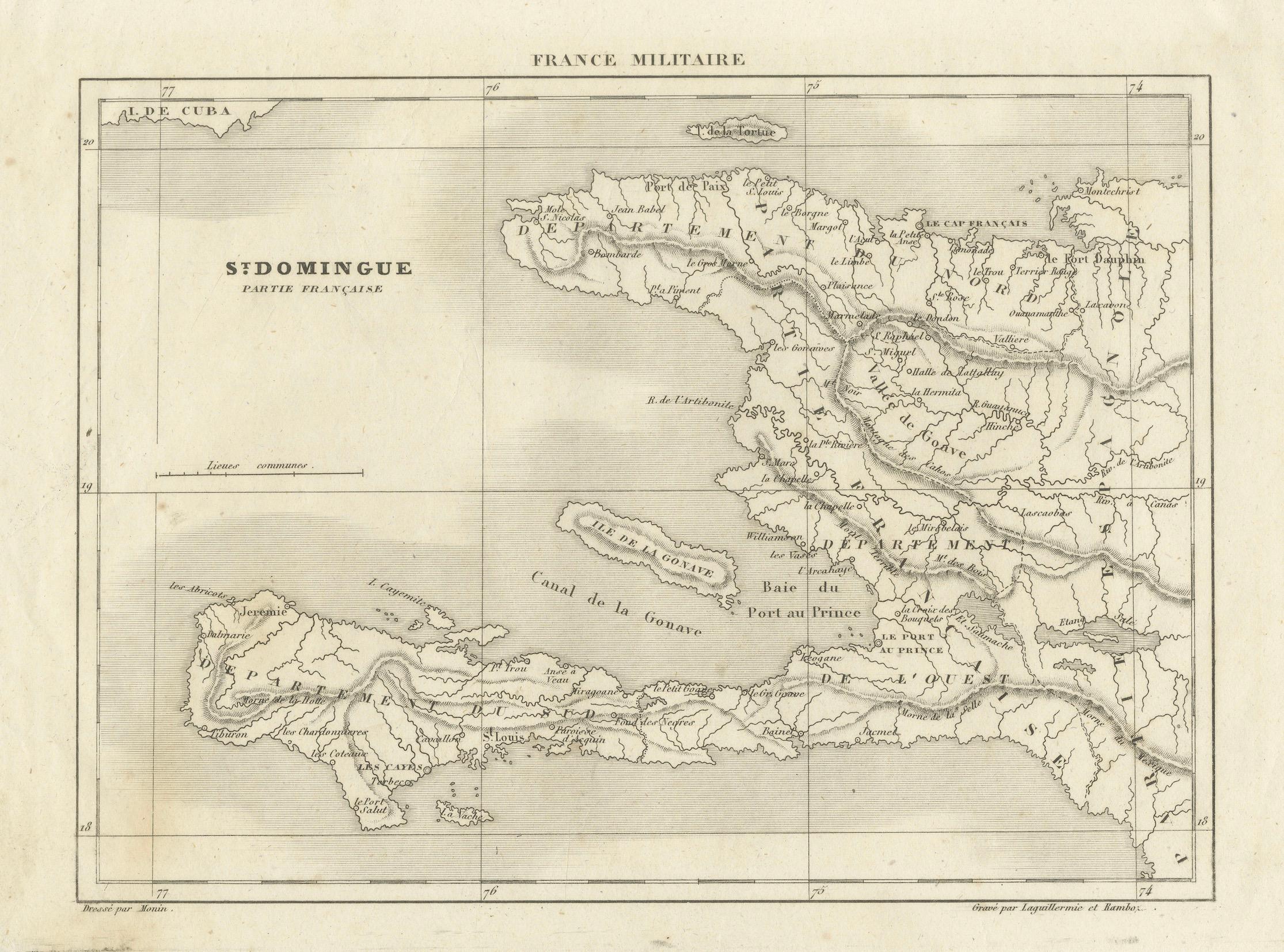 Saint-Domingue (Section française) : Carte du XVIIIe siècle de la série France Militaire Bon état - En vente à Langweer, NL