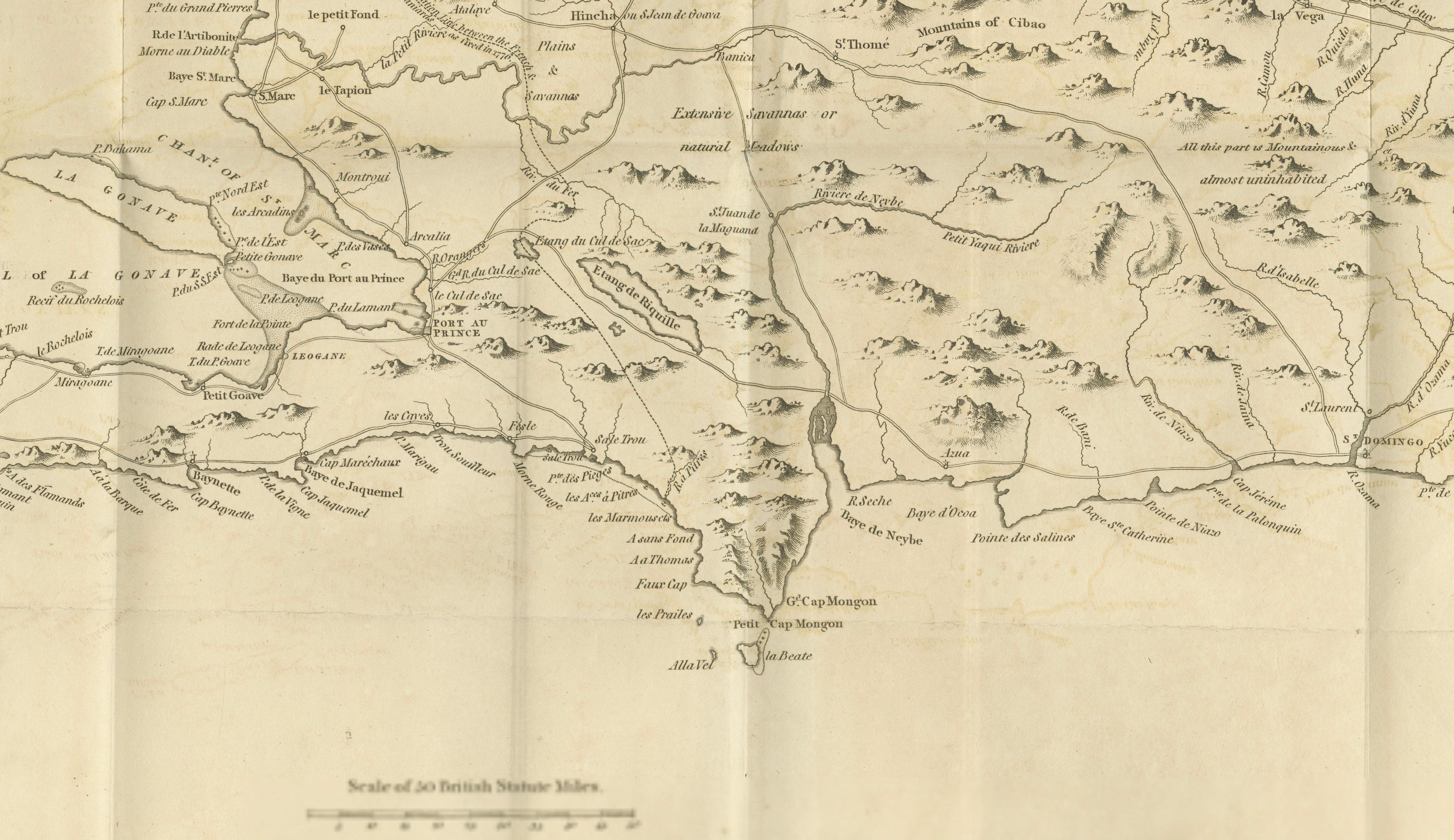 English Saint Domingue Map 1793 – Colonial Haiti and Dominican Republic Plan For Sale