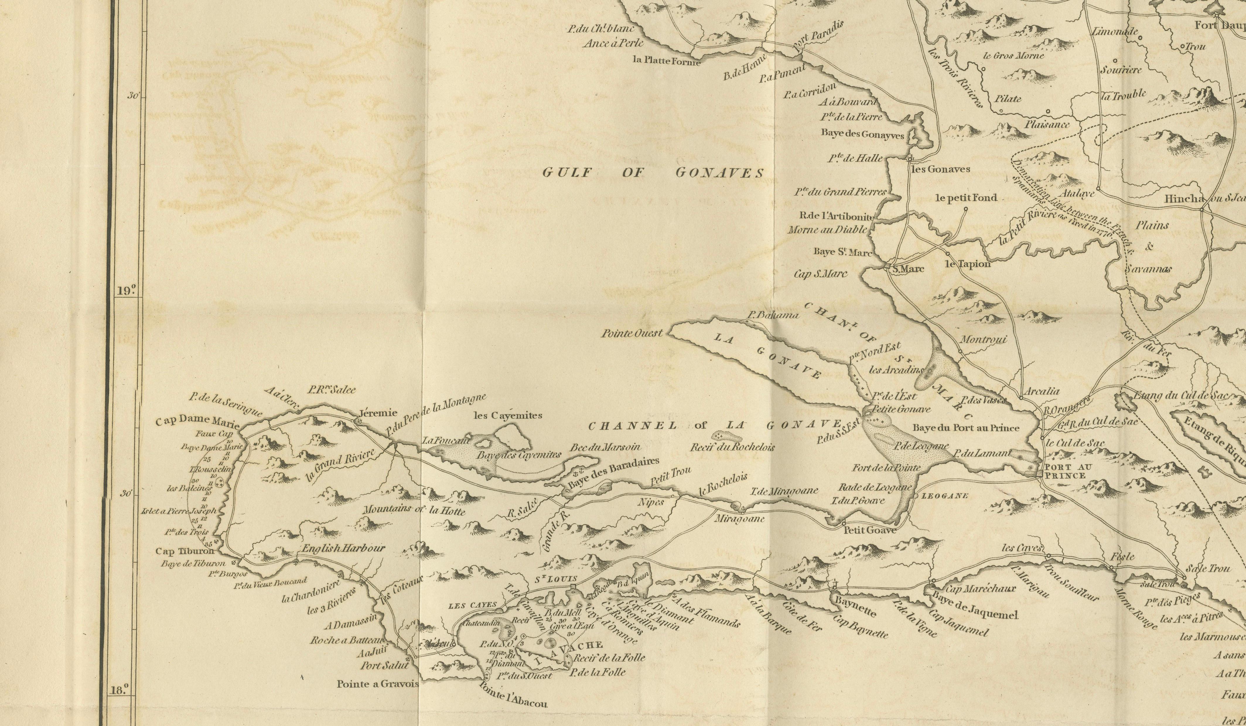 Engraved Saint Domingue Map 1793 – Colonial Haiti and Dominican Republic Plan For Sale