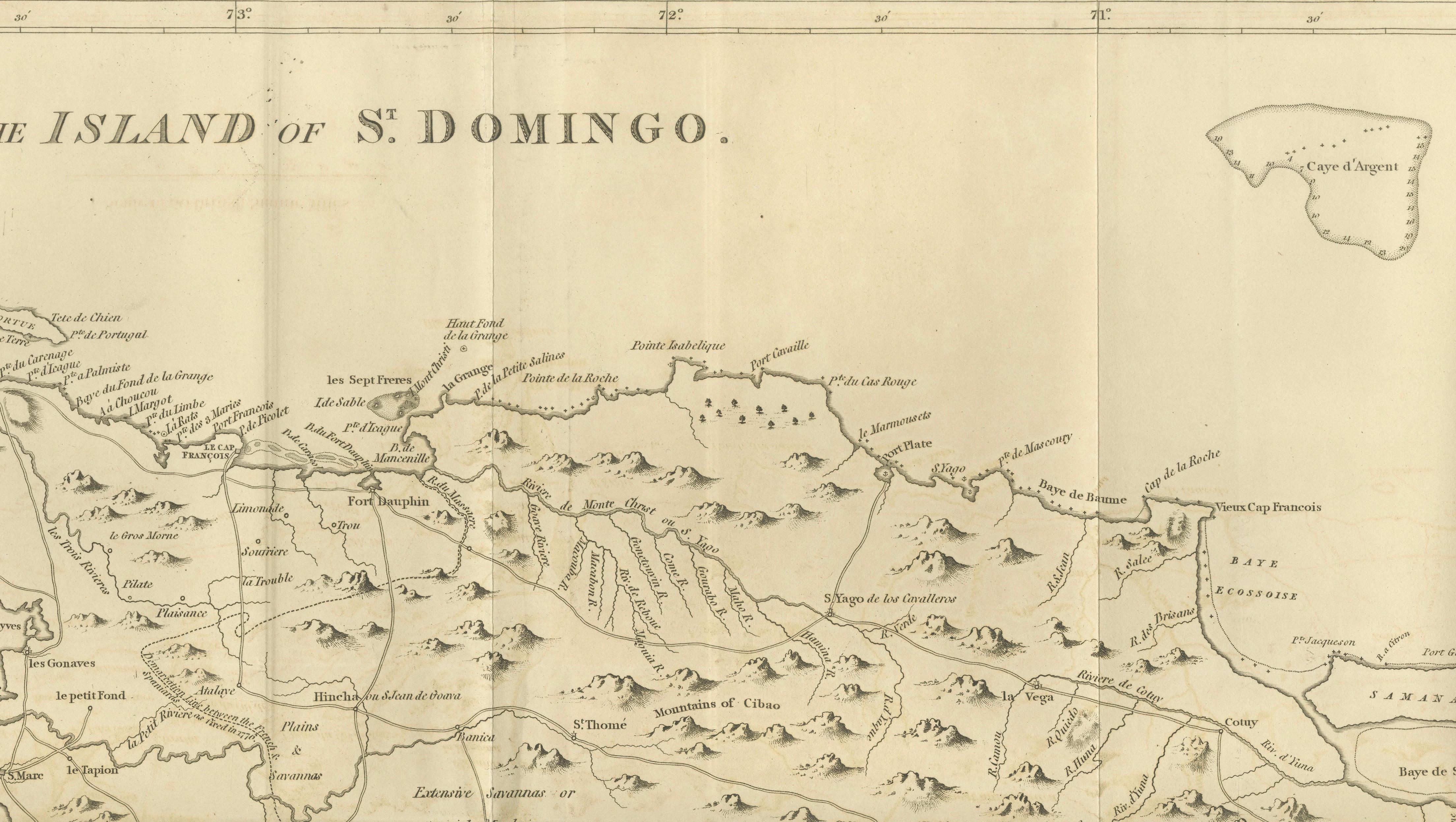 18th Century Saint Domingue Map 1793 – Colonial Haiti and Dominican Republic Plan For Sale