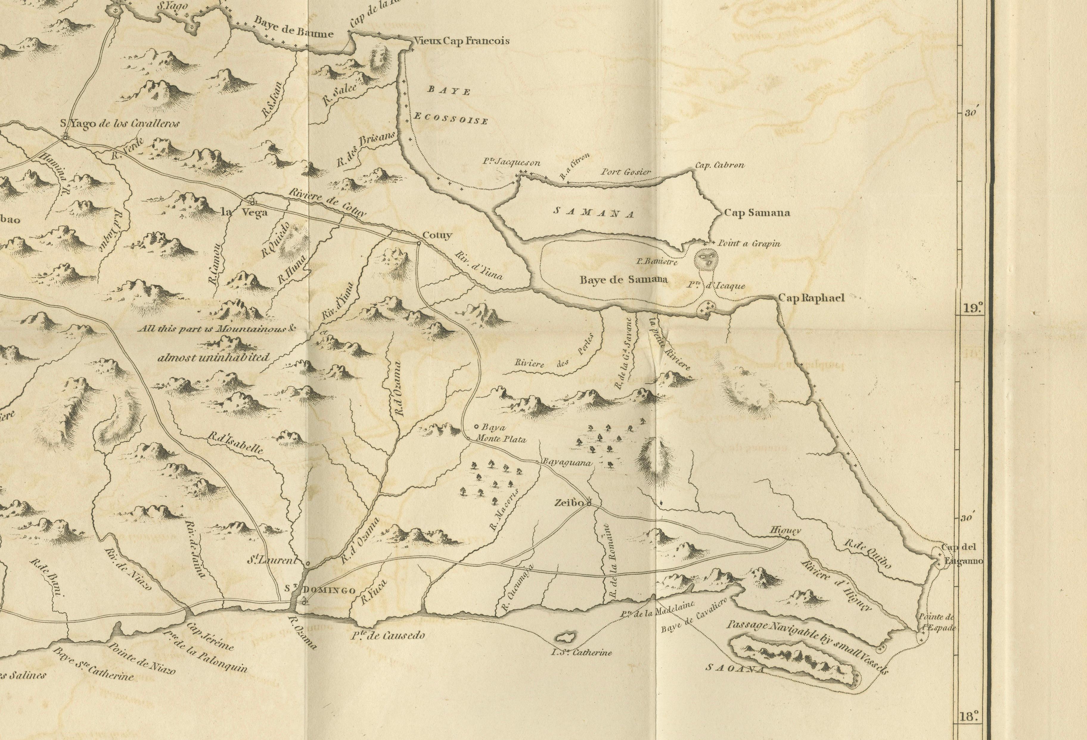 Paper Saint Domingue Map 1793 – Colonial Haiti and Dominican Republic Plan For Sale