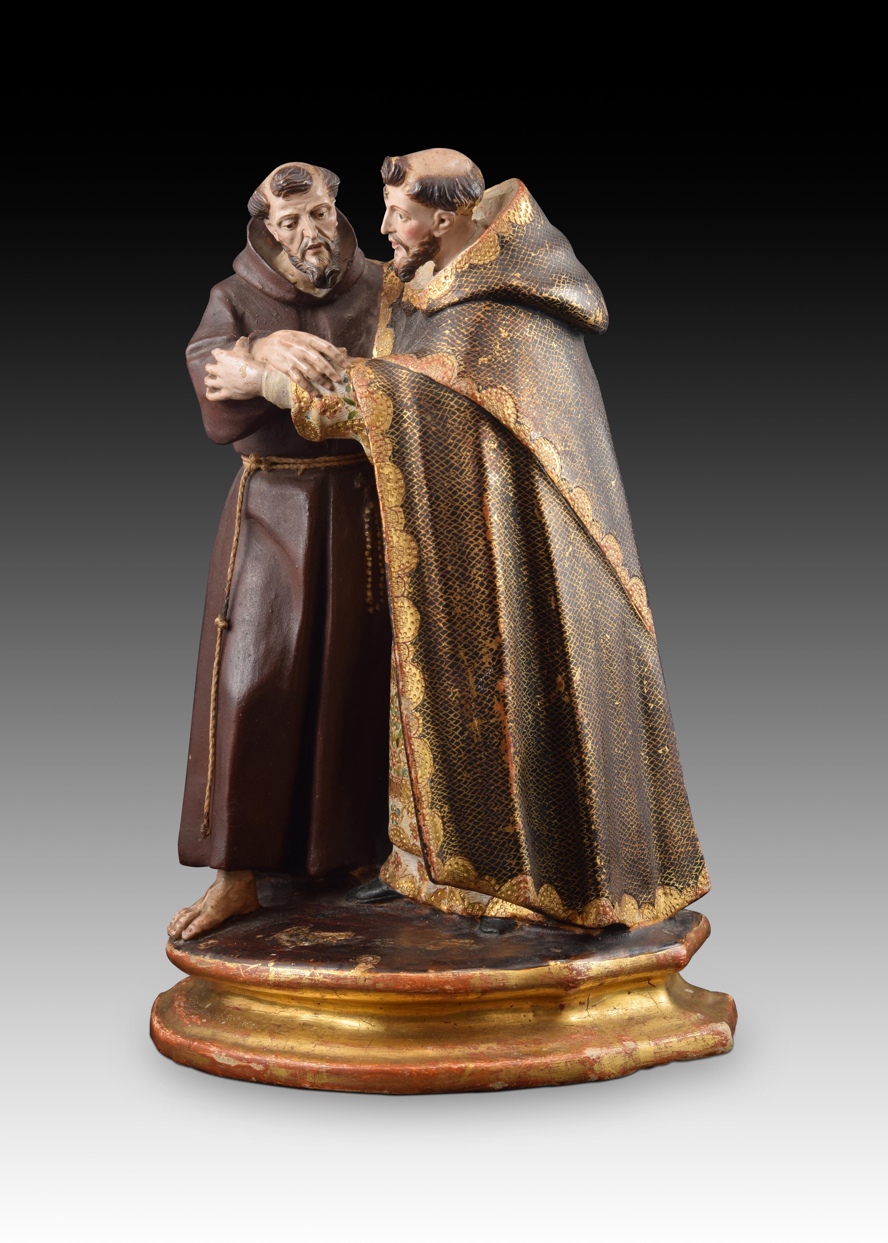 “Saint Dominic and Saint Francis”. Polychromed terracotta. Colonial (South America) school, 18th century.
It is narrated in this piece, with a remarkable economy of elements (which shows the quality of the work), the so-called 
