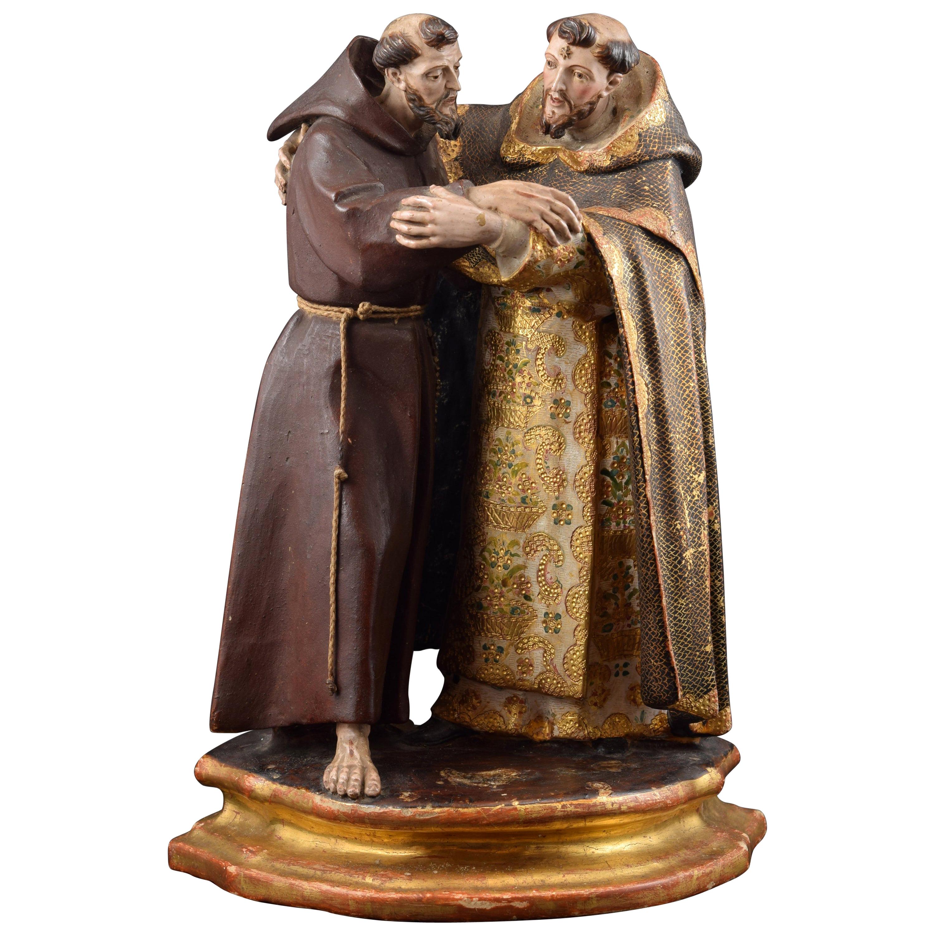 “Saint Dominic and Saint Francis”, Colonial School, 18th Century For Sale