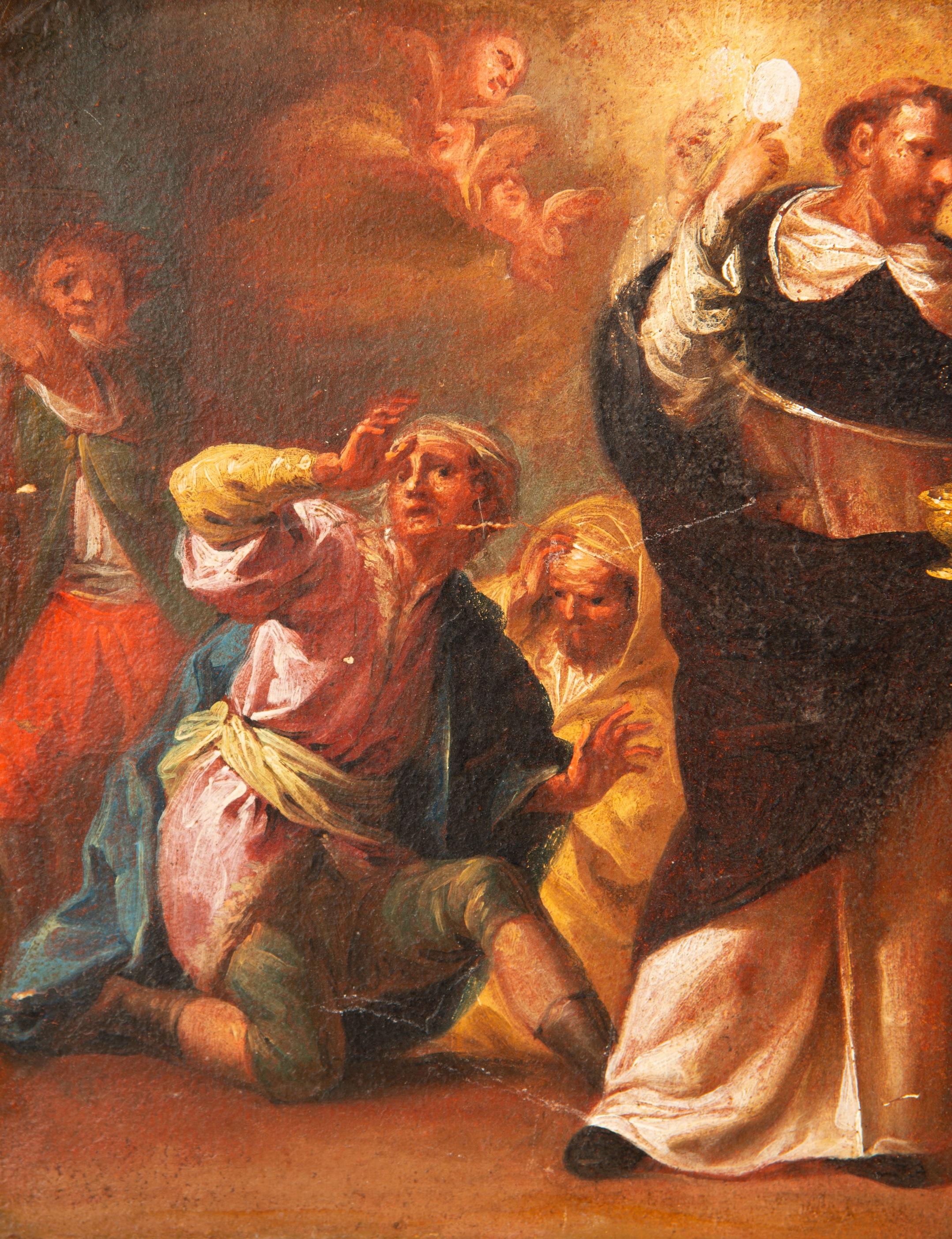 Saint Dominic. Oil on canvas. Spanish school, 18th century. In Distressed Condition For Sale In Madrid, ES
