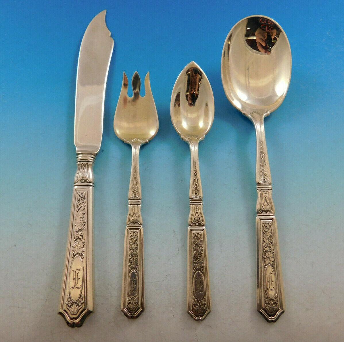 Monumental Saint Dunstan Chased by Gorham, circa 1917, sterling silver flatware set - 198 pieces. This set includes:

12 dinner size knives, 9 3/4