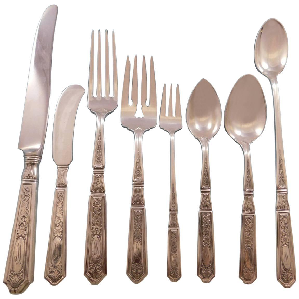 Saint Dunstan Chased by Gorham Sterling Silver Flatware Set Service 73 pc W mono For Sale
