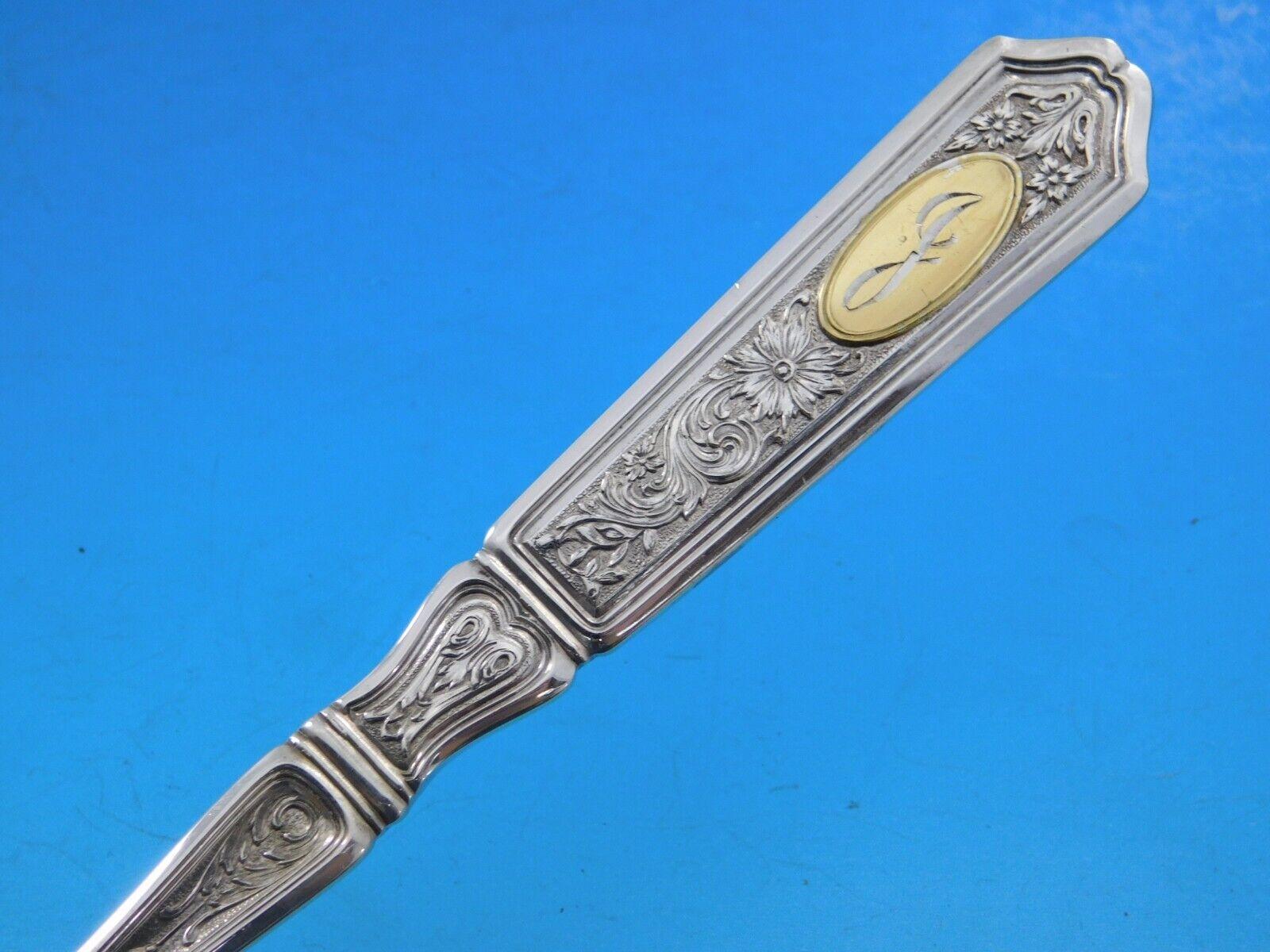 Saint Dunstan Chased Gold by Gorham Sterling Silver Flatware Set 32 pc J mono Dn In Excellent Condition For Sale In Big Bend, WI
