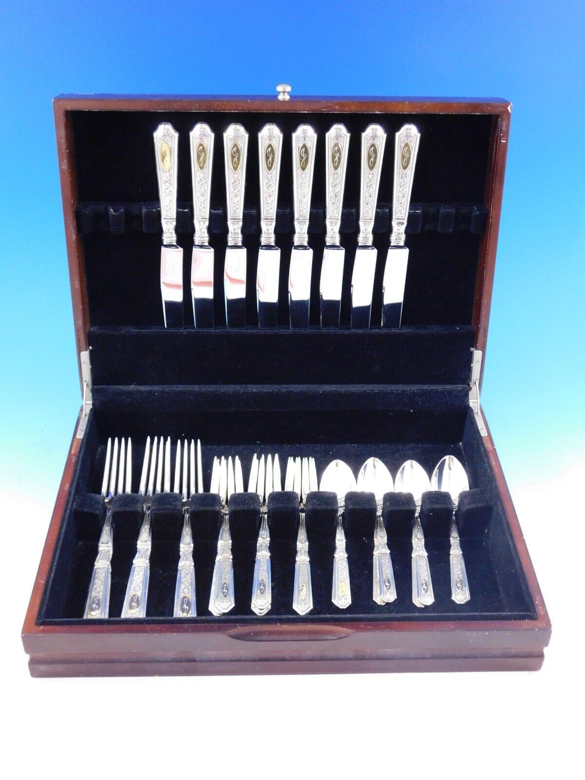 Saint Dunstan Chased Gold by Gorham Sterling Silver Flatware Set 32 pc J mono Dn For Sale 2