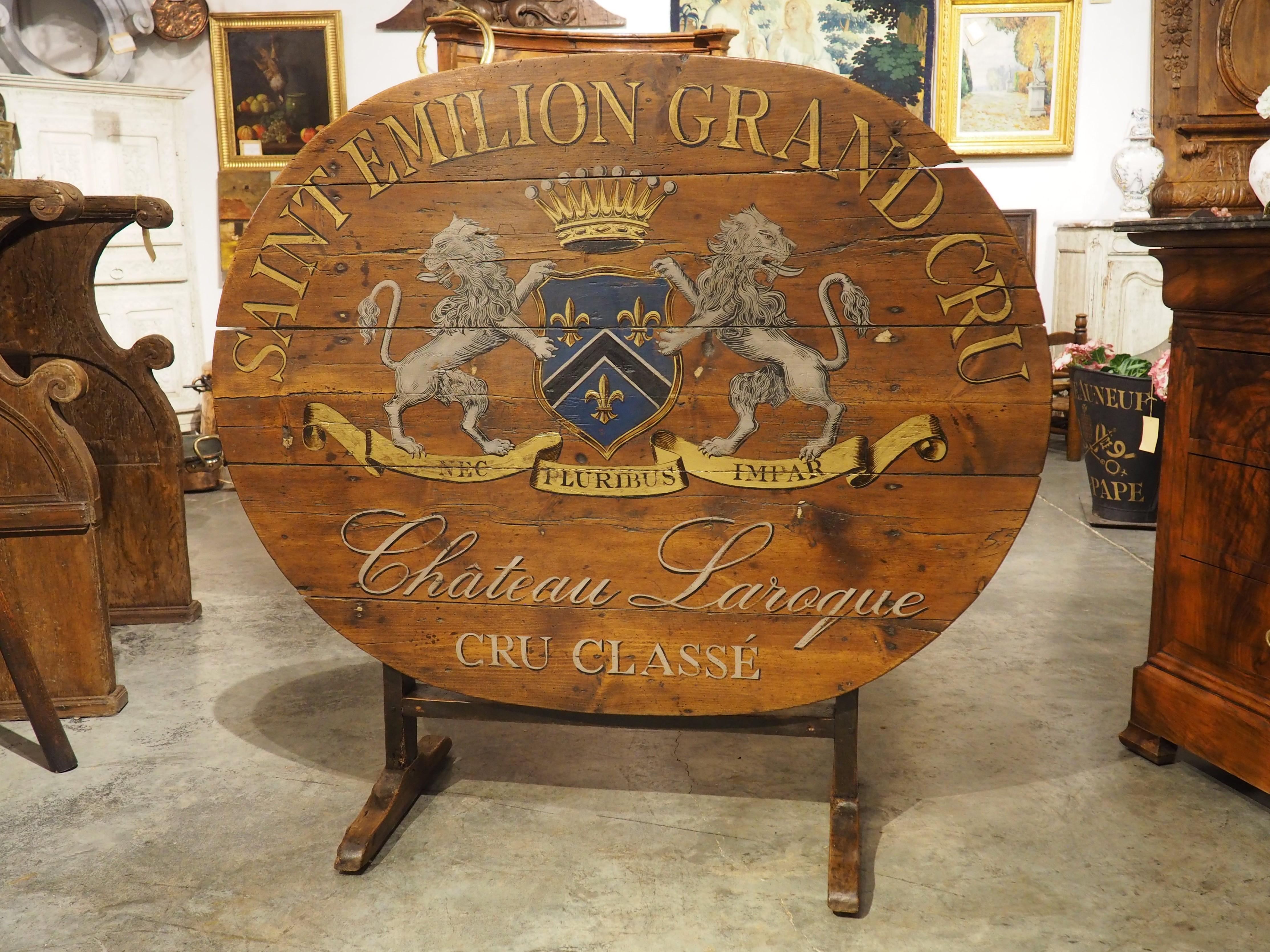 Hand-Carved Saint Emilion Grand Cru Painted French Vendange Wine Tasting Table, 19th Century