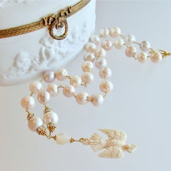 Saint Esprit Dove with Love Note Natural Pink Peach Baroque Cultured Pearls