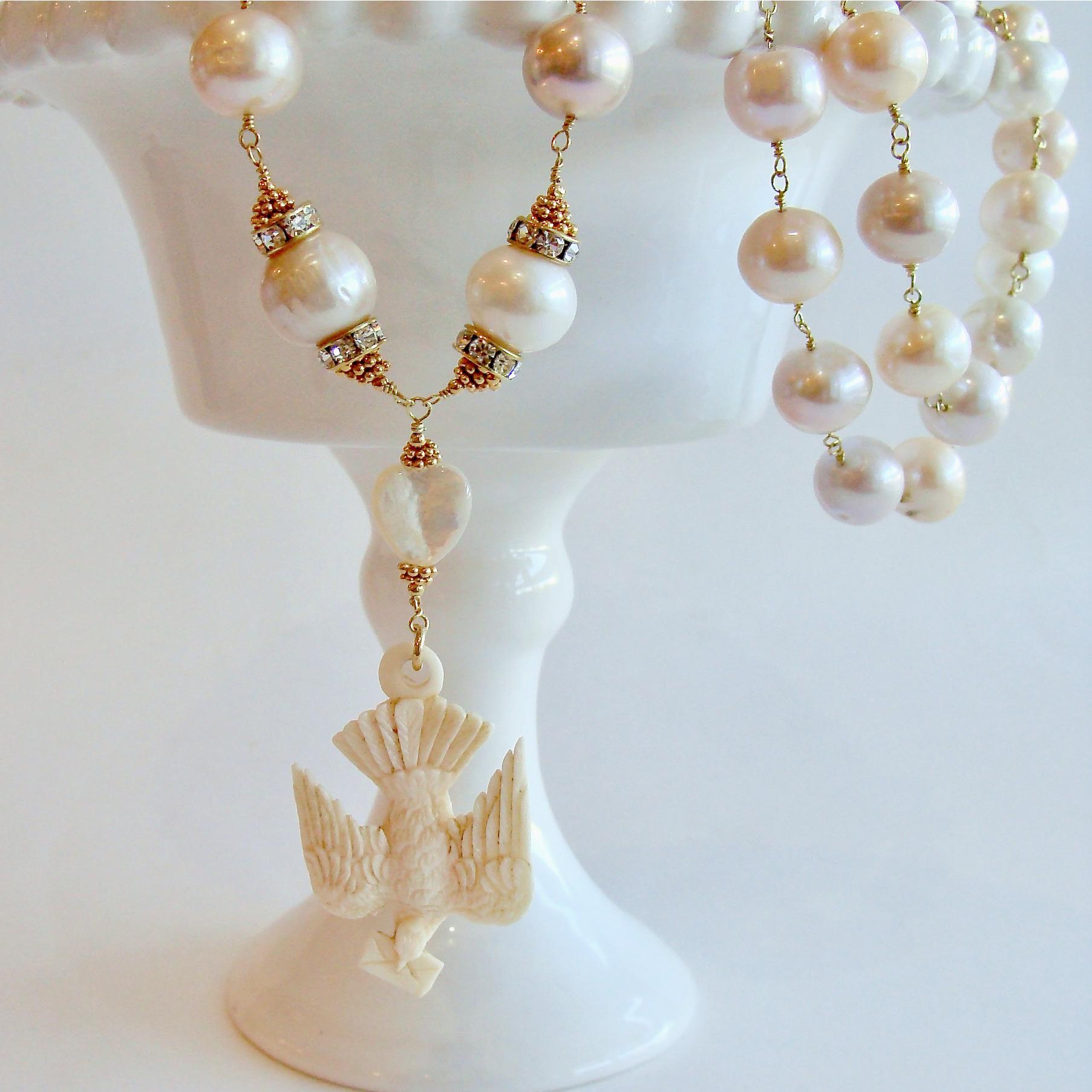 Saint Esprit Dove with Love Note Natural Pink Peach Baroque Cultured Pearls In New Condition In Colleyville, TX