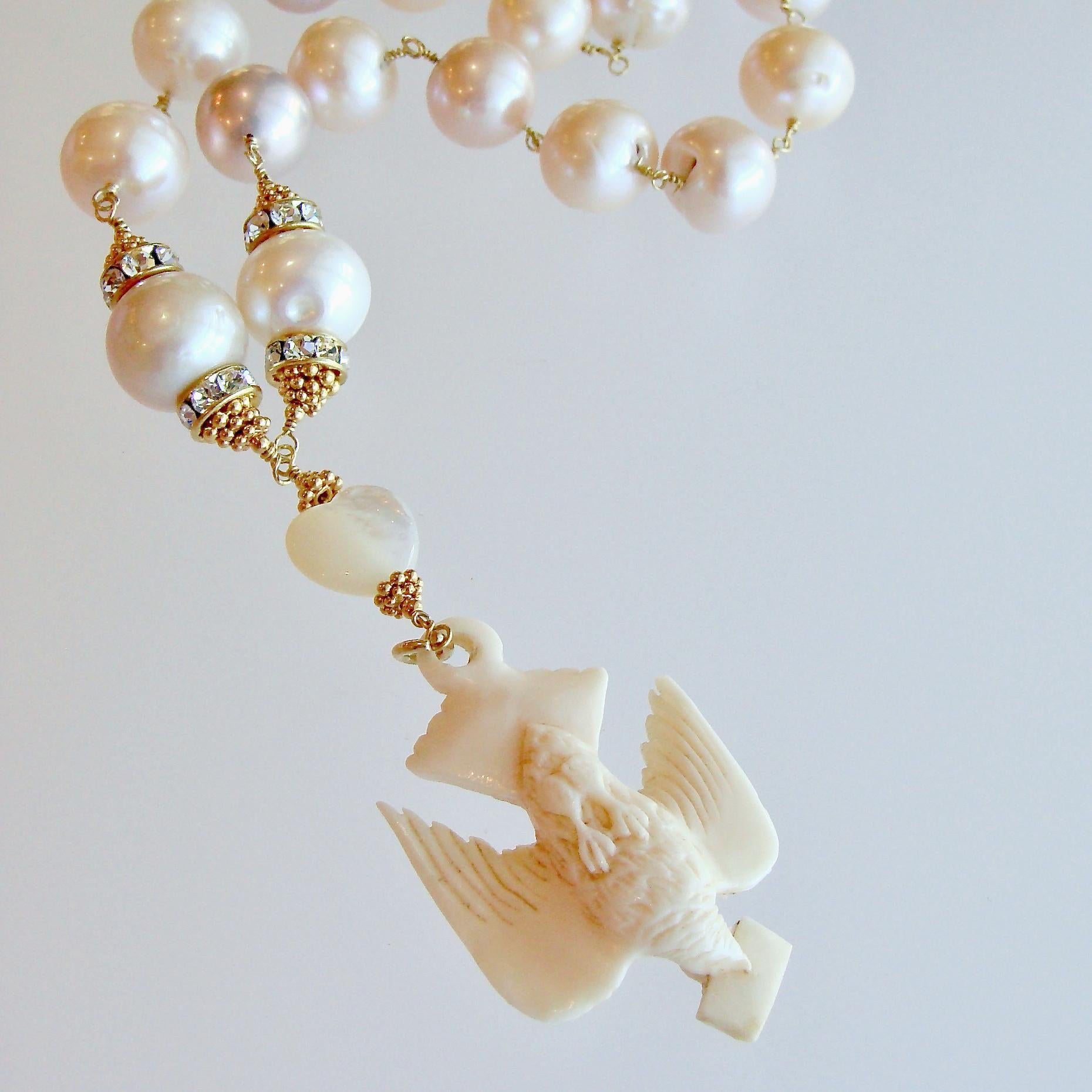 Women's Saint Esprit Dove with Love Note Natural Pink Peach Baroque Cultured Pearls