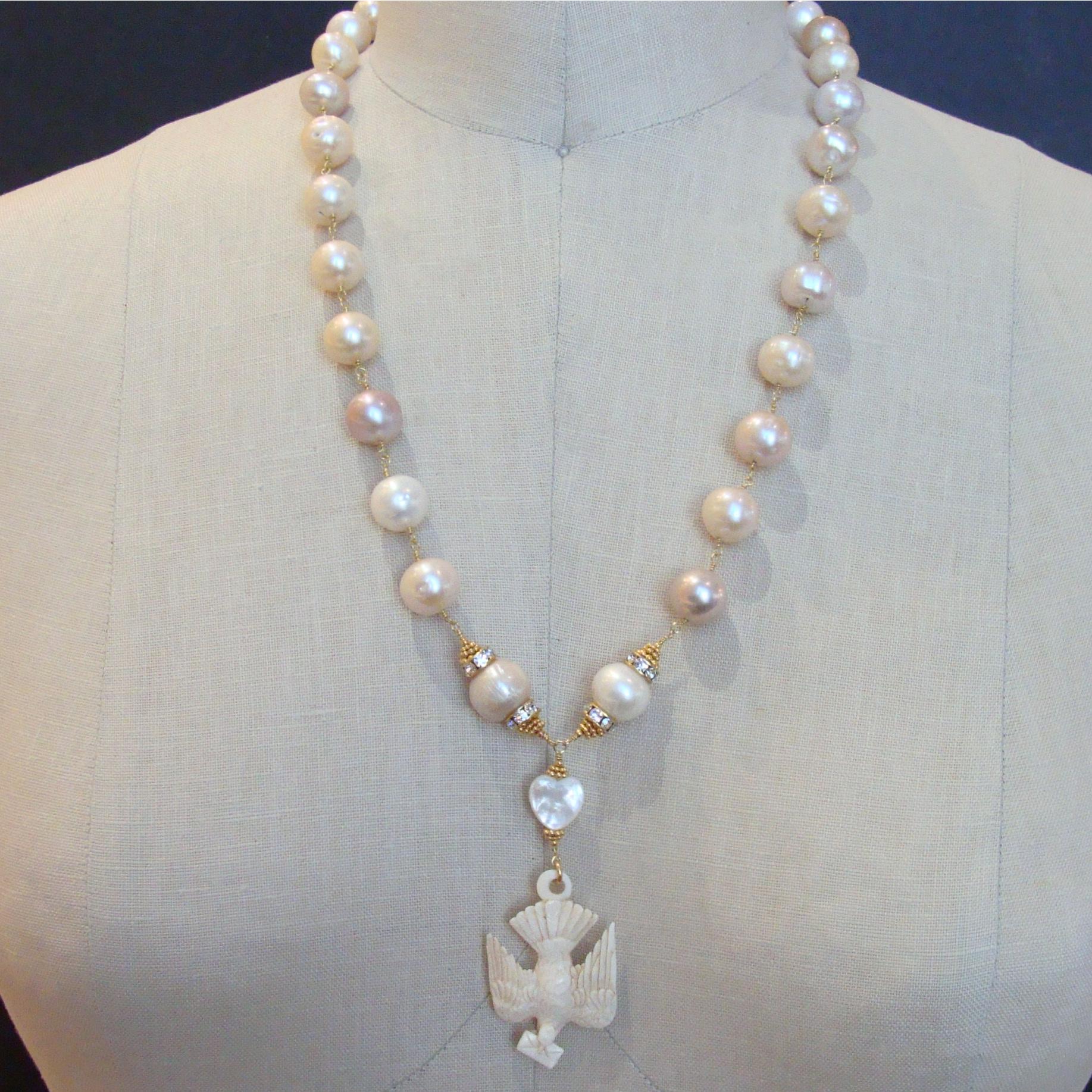 Saint Esprit Dove with Love Note Natural Pink Peach Baroque Cultured Pearls 1