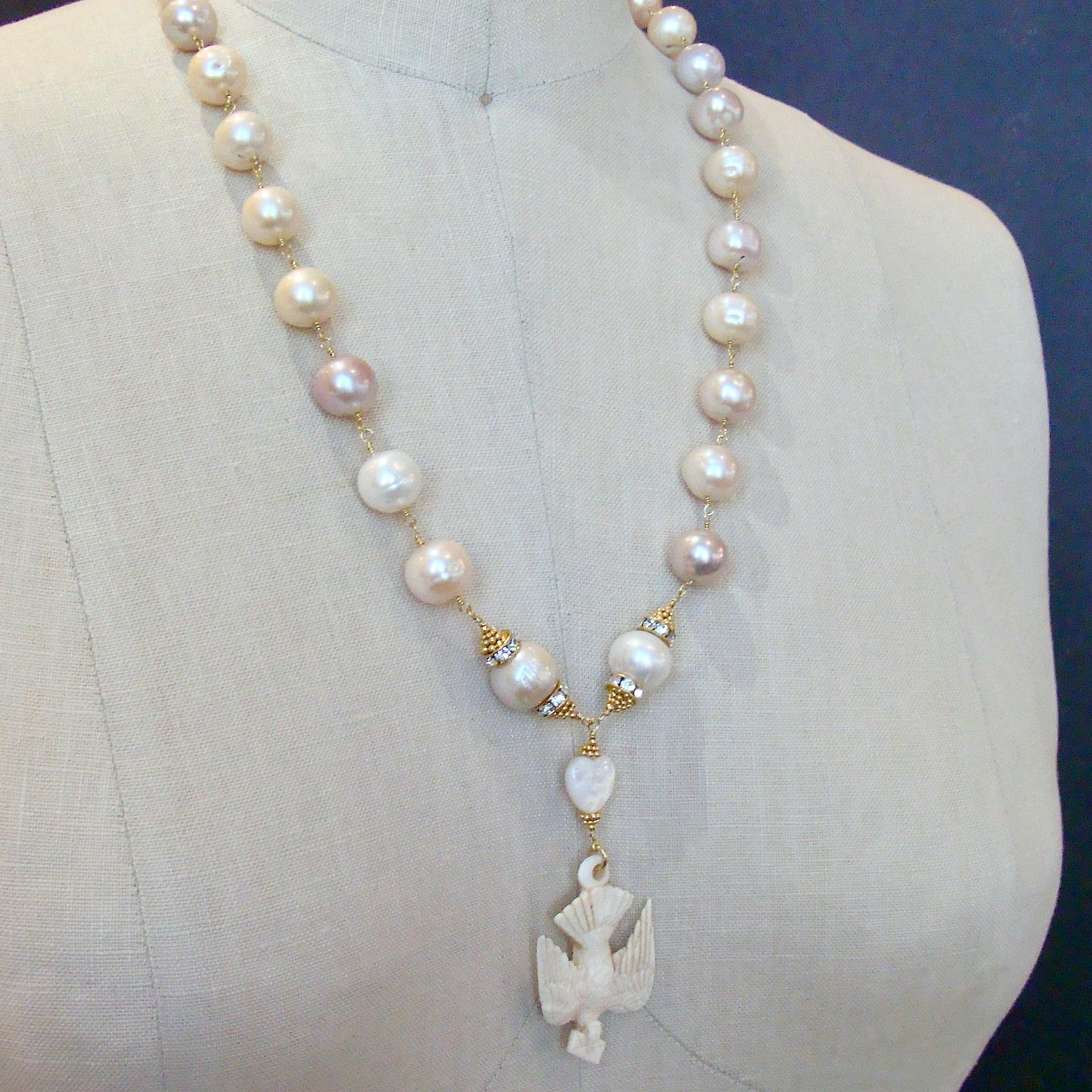 Saint Esprit Dove with Love Note Natural Pink Peach Baroque Cultured Pearls 2