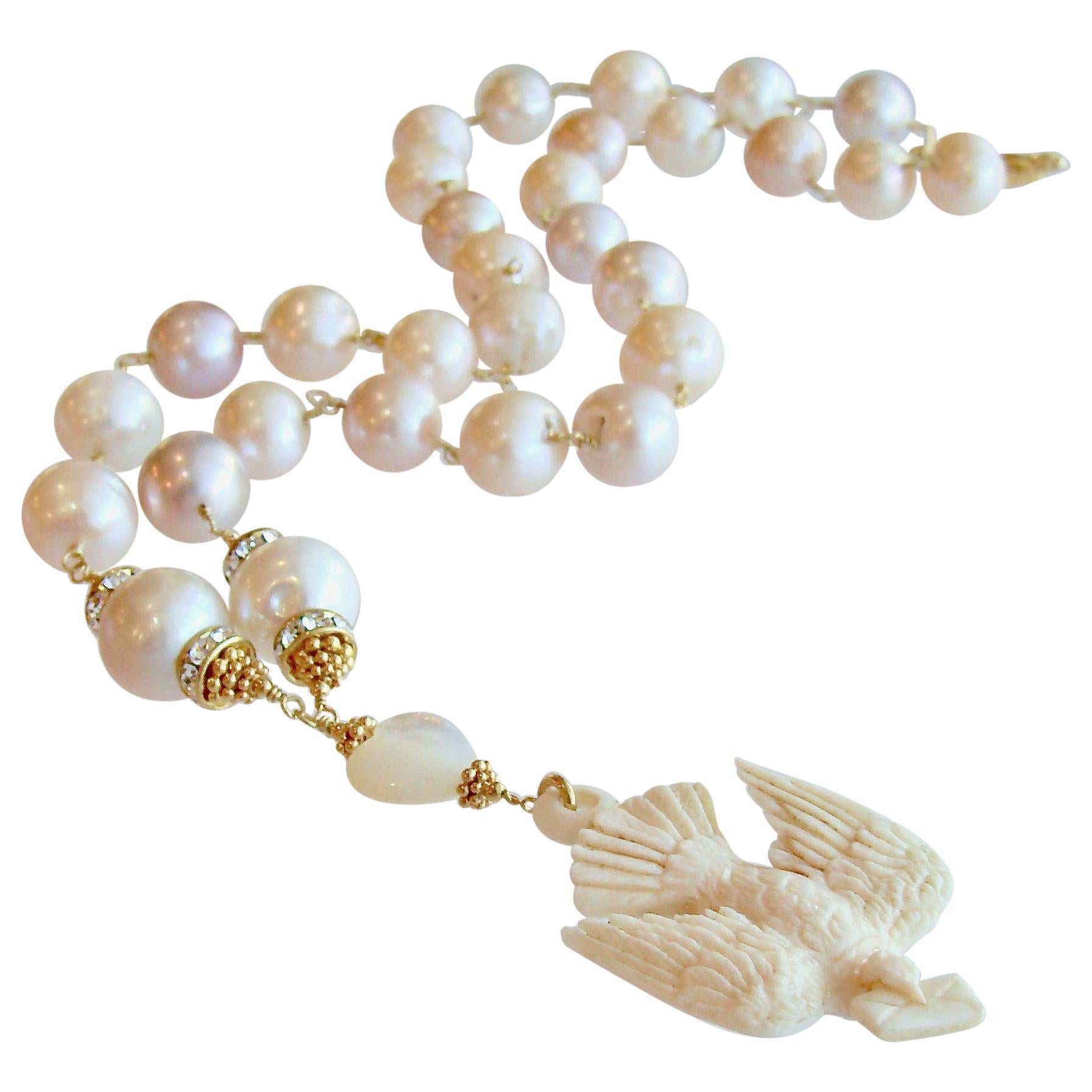 Saint Esprit Dove with Love Note Natural Pink Peach Baroque Cultured Pearls