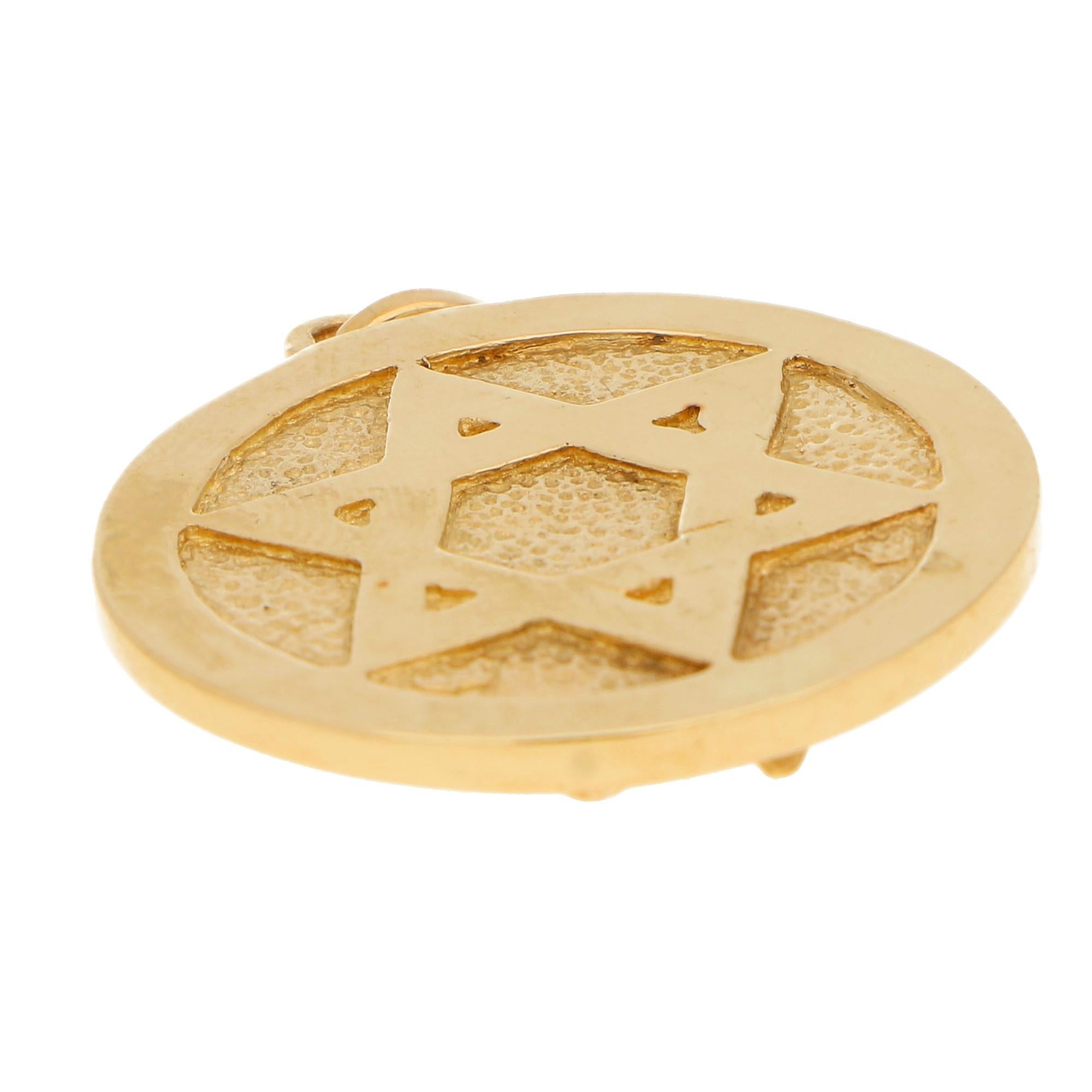 Modern Saint Estephe and Star-Of-David Medallion Pendant in Yellow Gold