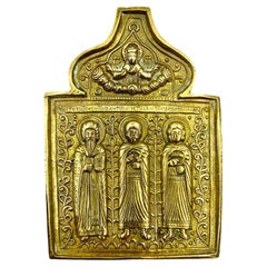 Iconque de voyage russe ancien en bronze fin Saint Florus Saint Lavros Saint Antipas