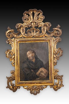 Saint François d'Assisi Verre peint. École espagnole, 18e siècle.
