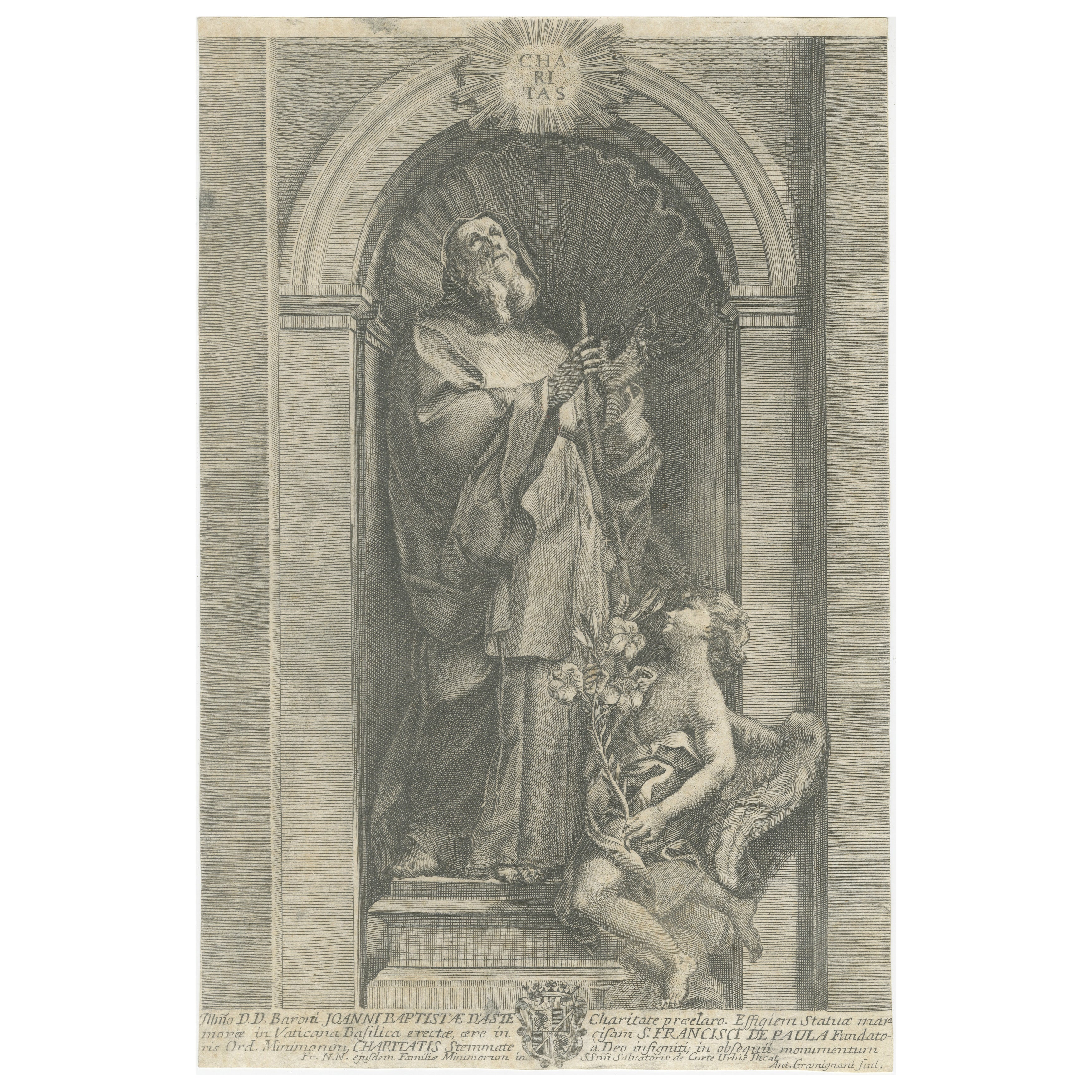 Saint Francis of Paola, engraving by Antonio Gramignani, Rome, 17th century