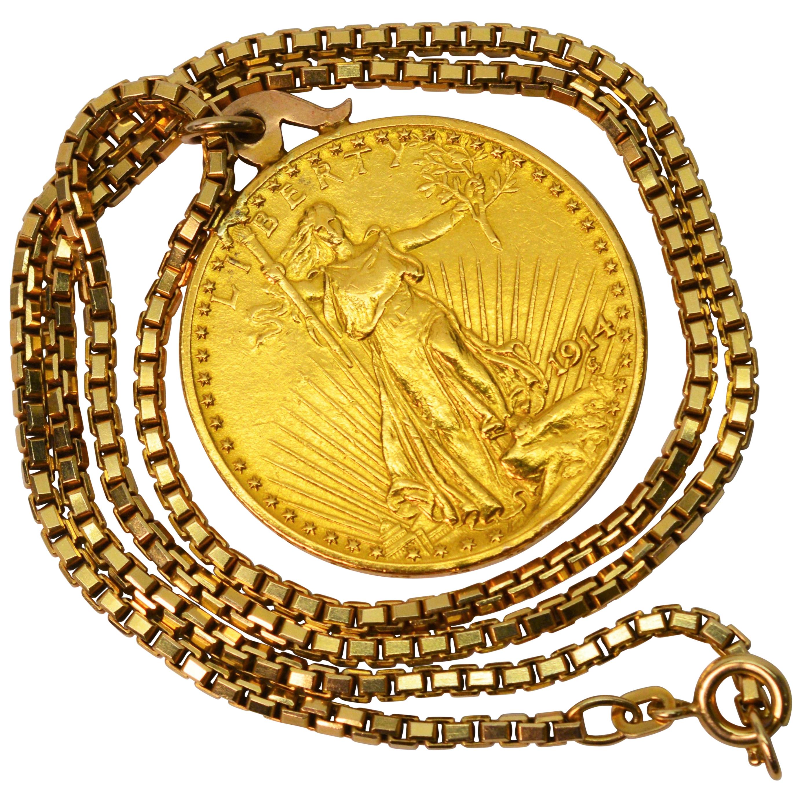 Saint Gauden Double Eagle Gold Coin Pendant Necklace