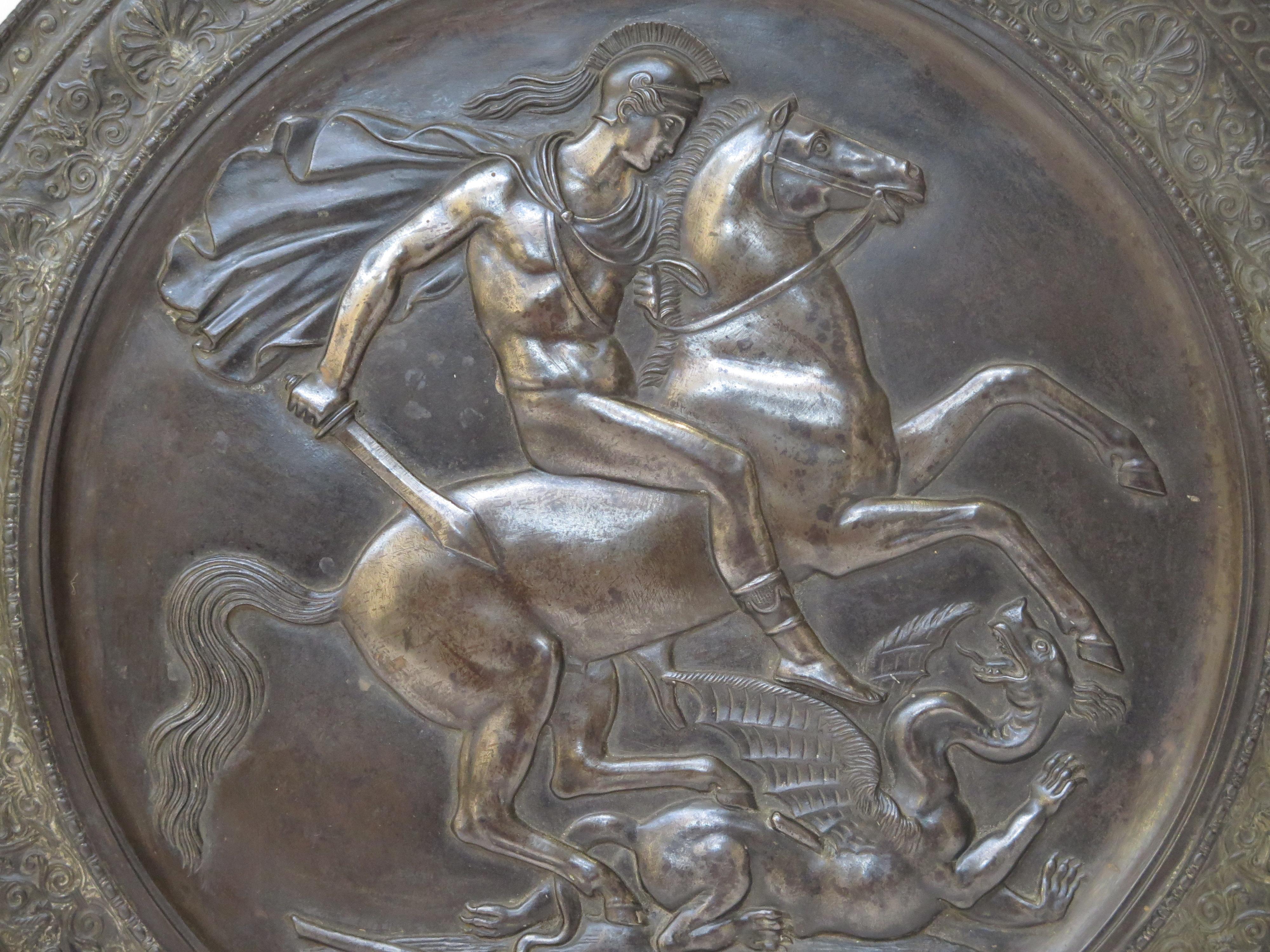Classical Greek Saint George and the Dragon Medallion / Wall Plaque For Sale