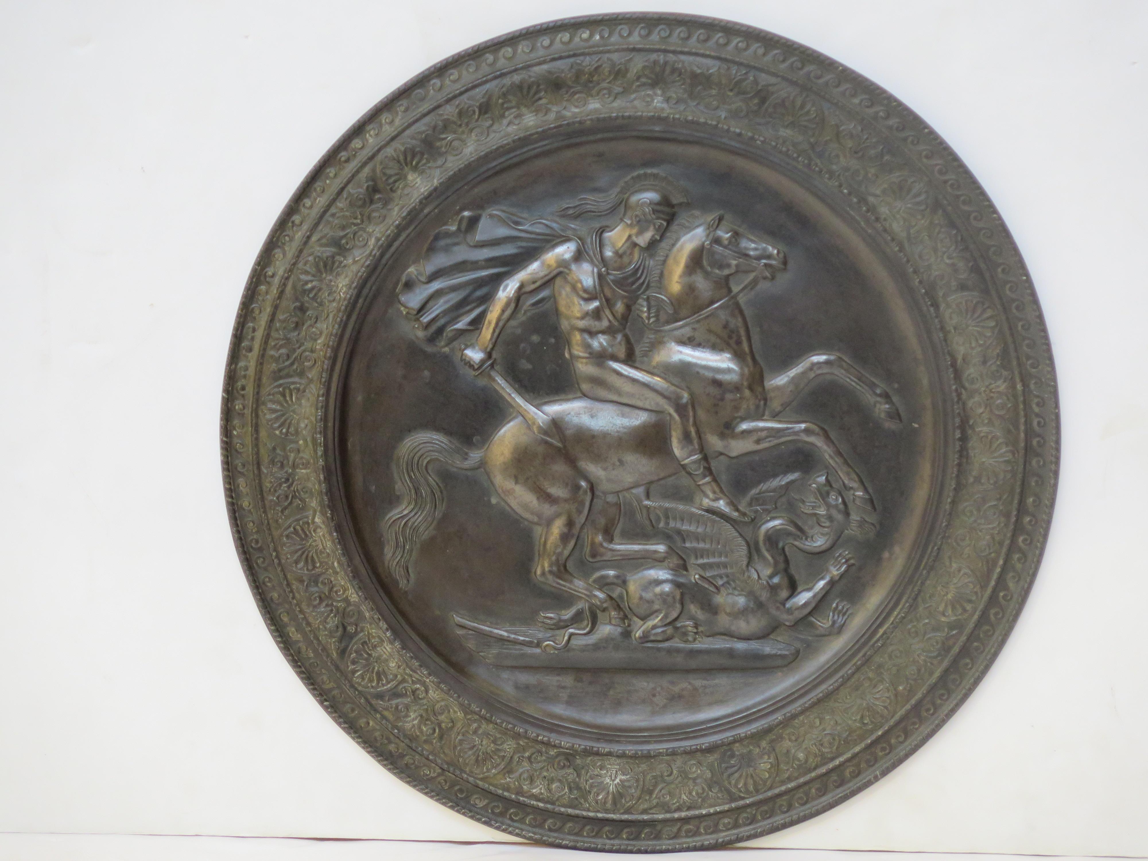 Saint George and the Dragon Medallion / Wall Plaque In Good Condition For Sale In Dallas, TX