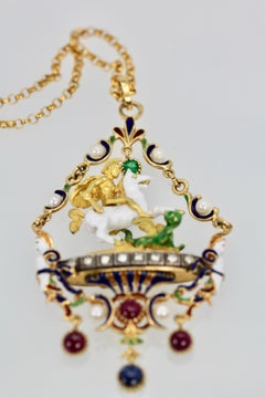 Saint George Slaying the Dragon 18 Karat Enamel Pendant
