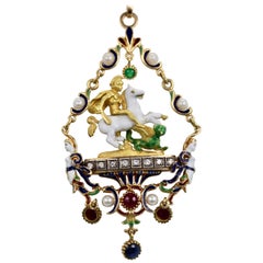 Saint George Slaying the Dragon 18 Karat Enamel Pendant