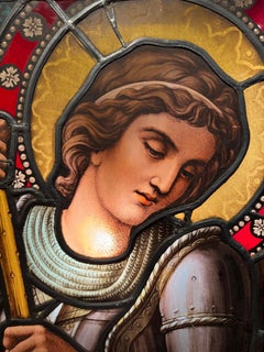 Saint George Or Saint Michael, Stained Glass Window, France 19th Century