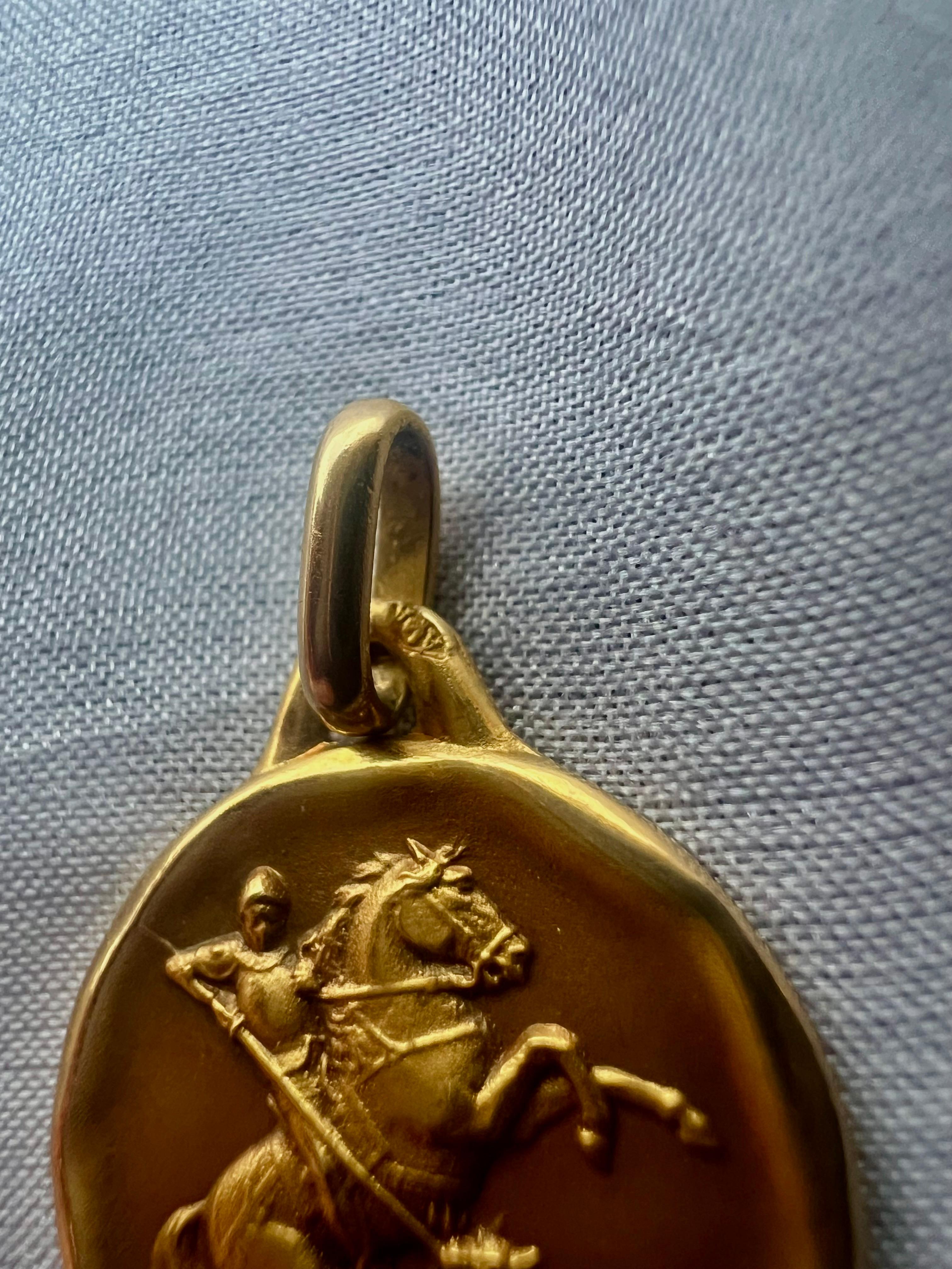 Saint George Pendant 18k Yellow Solid Gold Vintage France Religious Jewelry 5